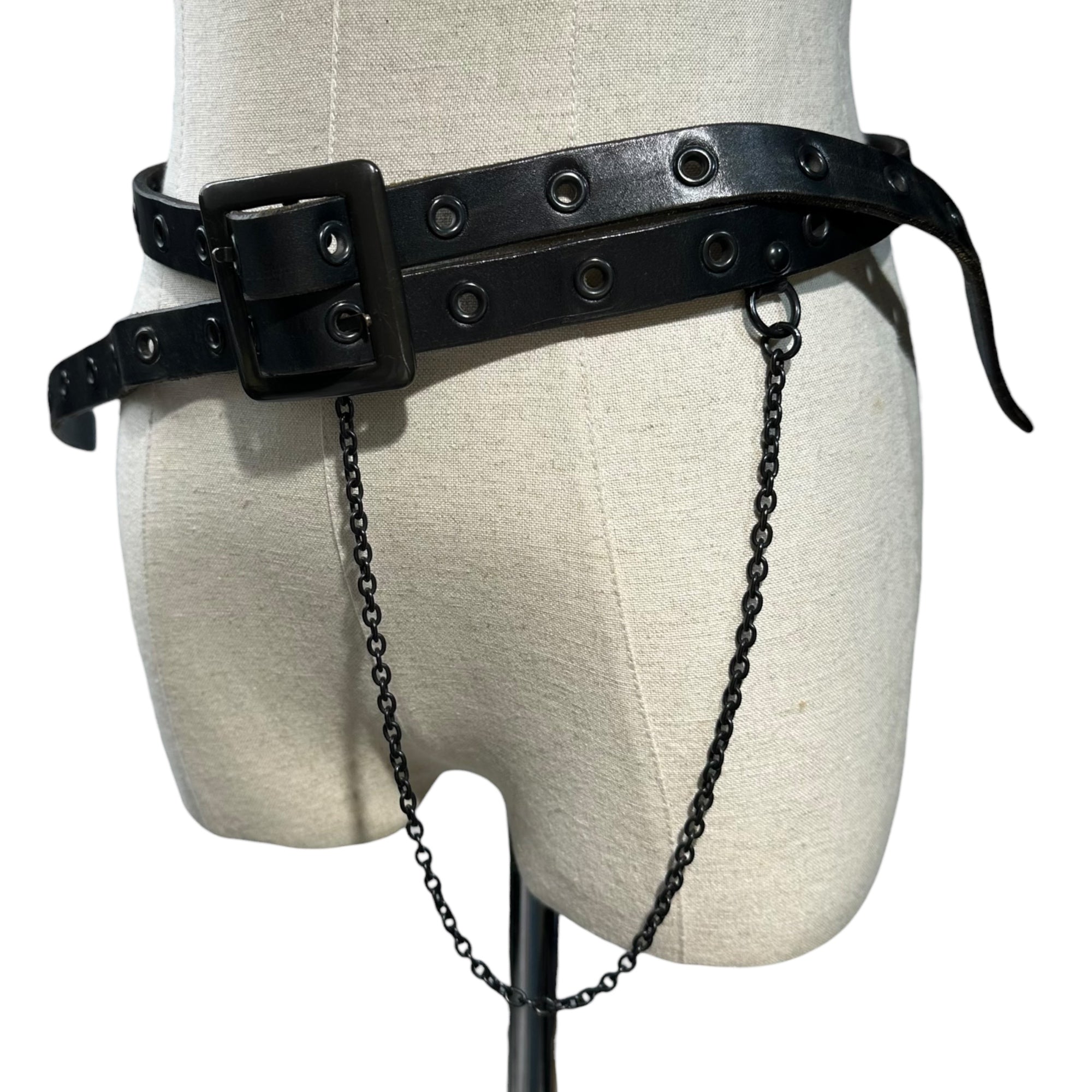 Y's Red Label(ワイズレッドレーベル) Punk Double-Chain Leather Belt パンク チェーン 2連 レザー ベルト ブラック