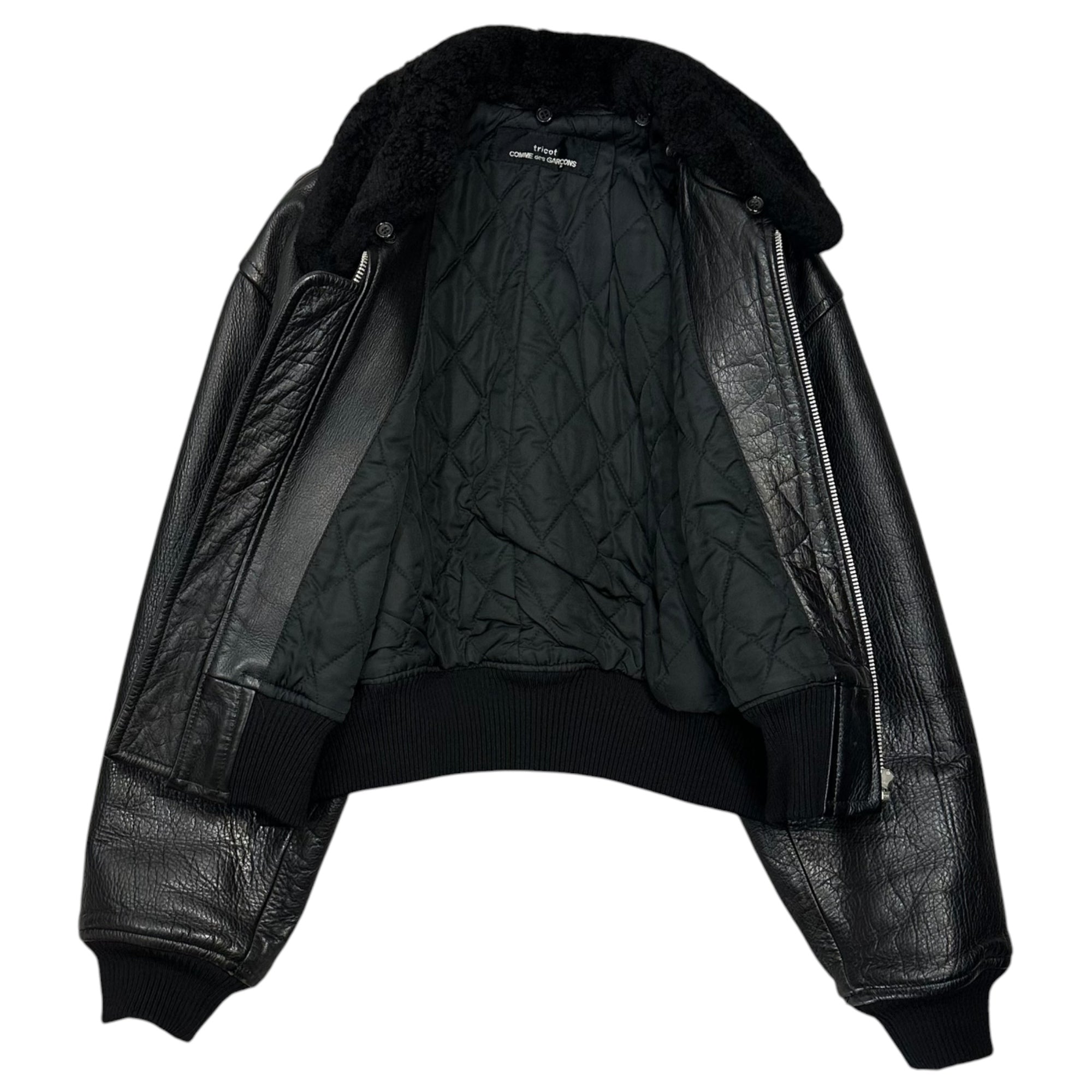 tricot COMME des GARCONS(トリココムデギャルソン) 80's Vintage Short-Length Faux Fur Leather Bomber Jacket 80年代 ショート レングス ボア レザー ボンバー ジャケット TJ-050730 FREE ブラック AD表記無 男性着用可能 ヴィンテージ アーカイブ 稀少