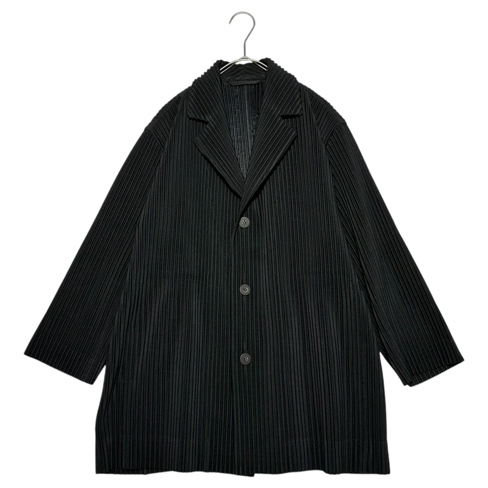 HOMME PLISSE ISSEY MIYAKE(オムプリッセイッセイミヤケ) 21SS 3/4 Sleeve Pleated Tailored Short Length Jacket 8分袖 プリーツ テーラード ショートレングス ジャケット HP11JD212 2(M程度) ブラック