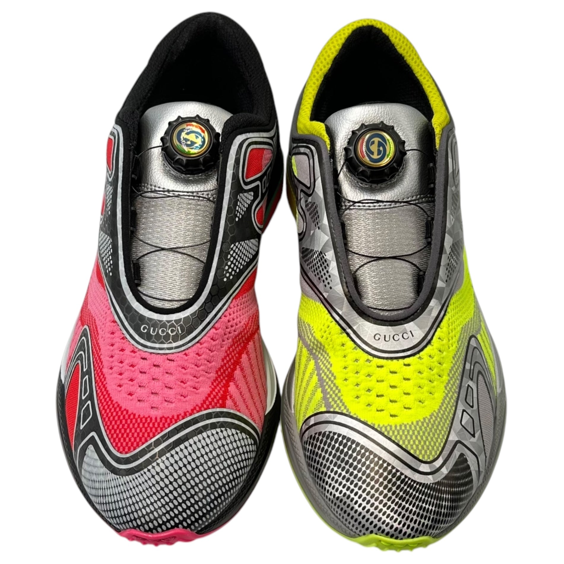 GUCCI(グッチ) 20SS Ultrapace R Mismatched - Neon Pink Yellow ウルトラペース R ワイヤー ダイヤル スニーカー 623151 8(27cm程度) イエロー×ピンク ディスク アシンメトリー