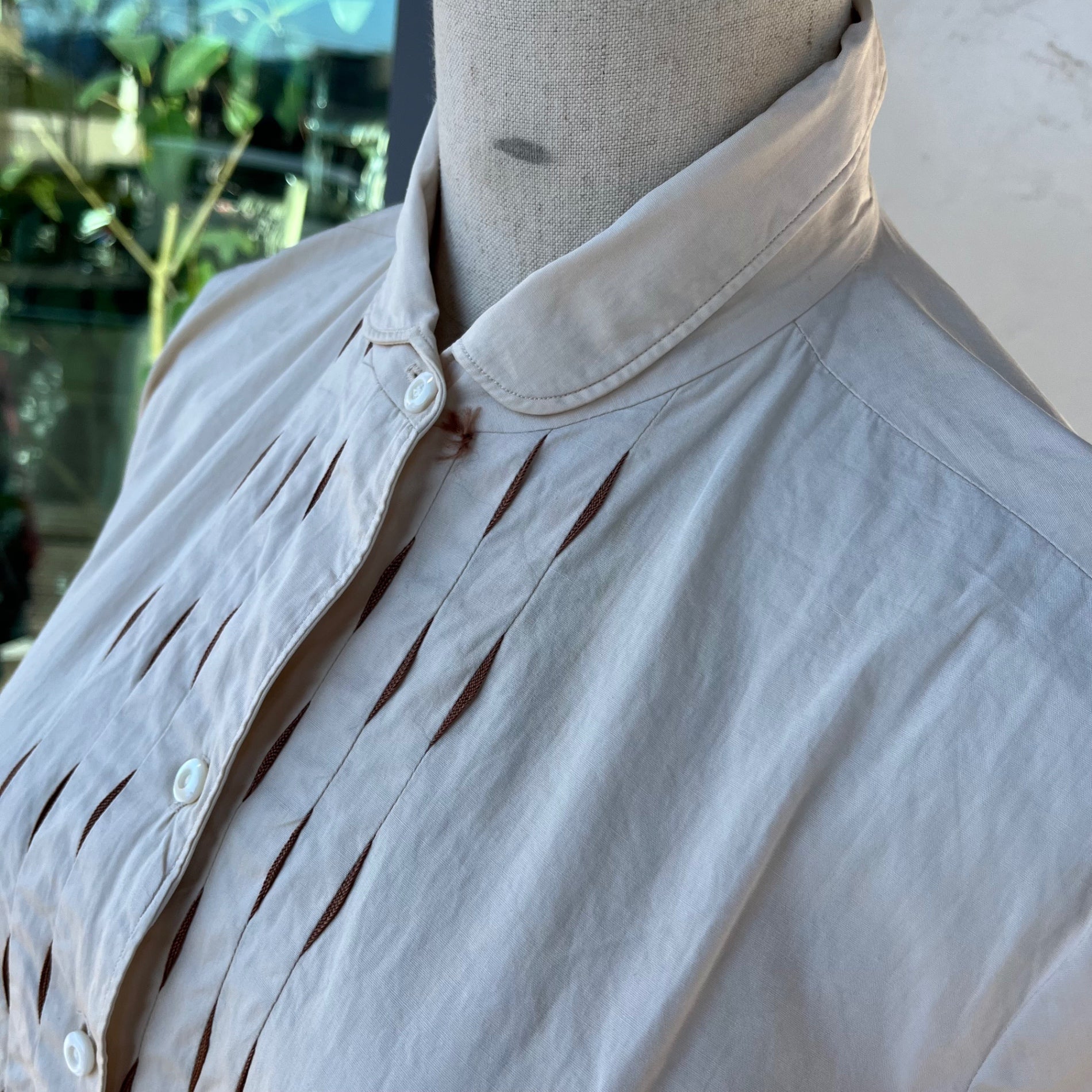 VINTAGE(ヴィンテージ) 60's~ center design long sleeve shirt センターデザイン長袖シャツ M~L程度 ベージュ×ブラウン
