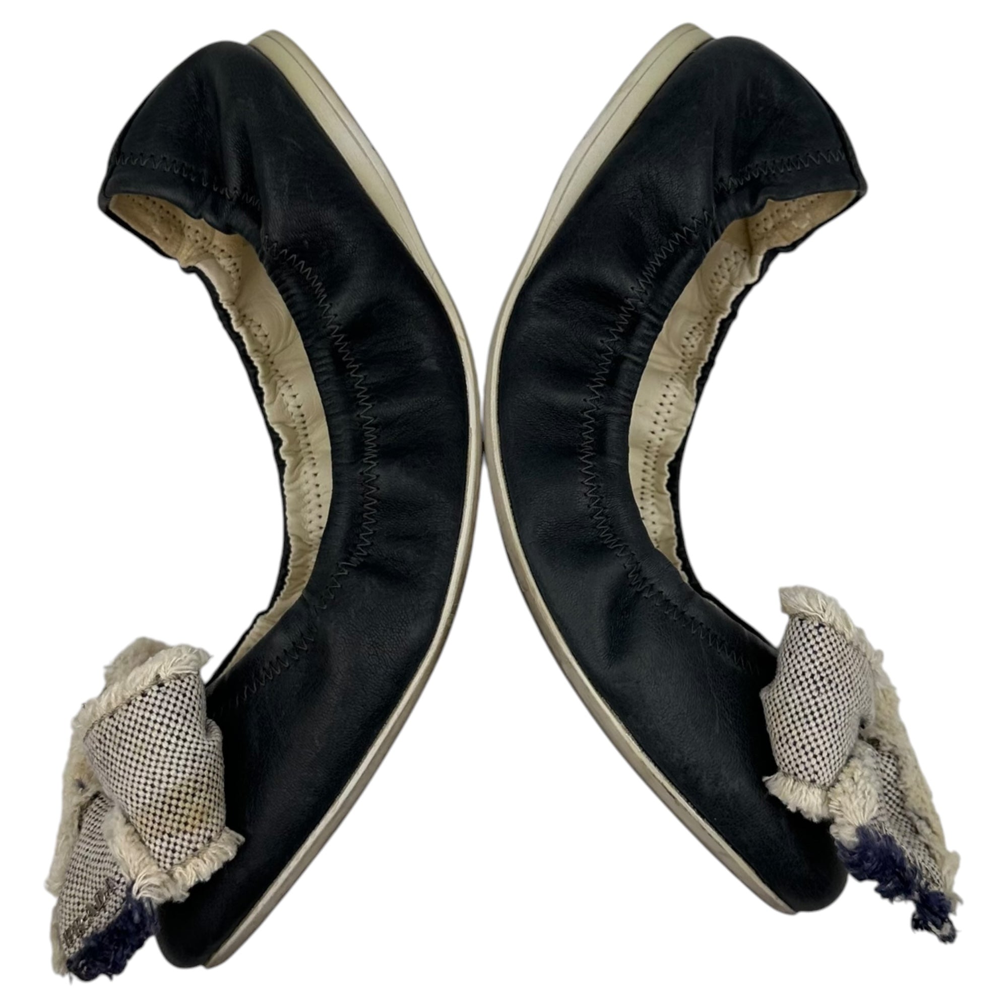 PRADA SPORT(プラダスポーツ) Leather Bow Ballet Flats リボン レザー バレーシューズ 37 1/2(24.0cm程度) ネイビー