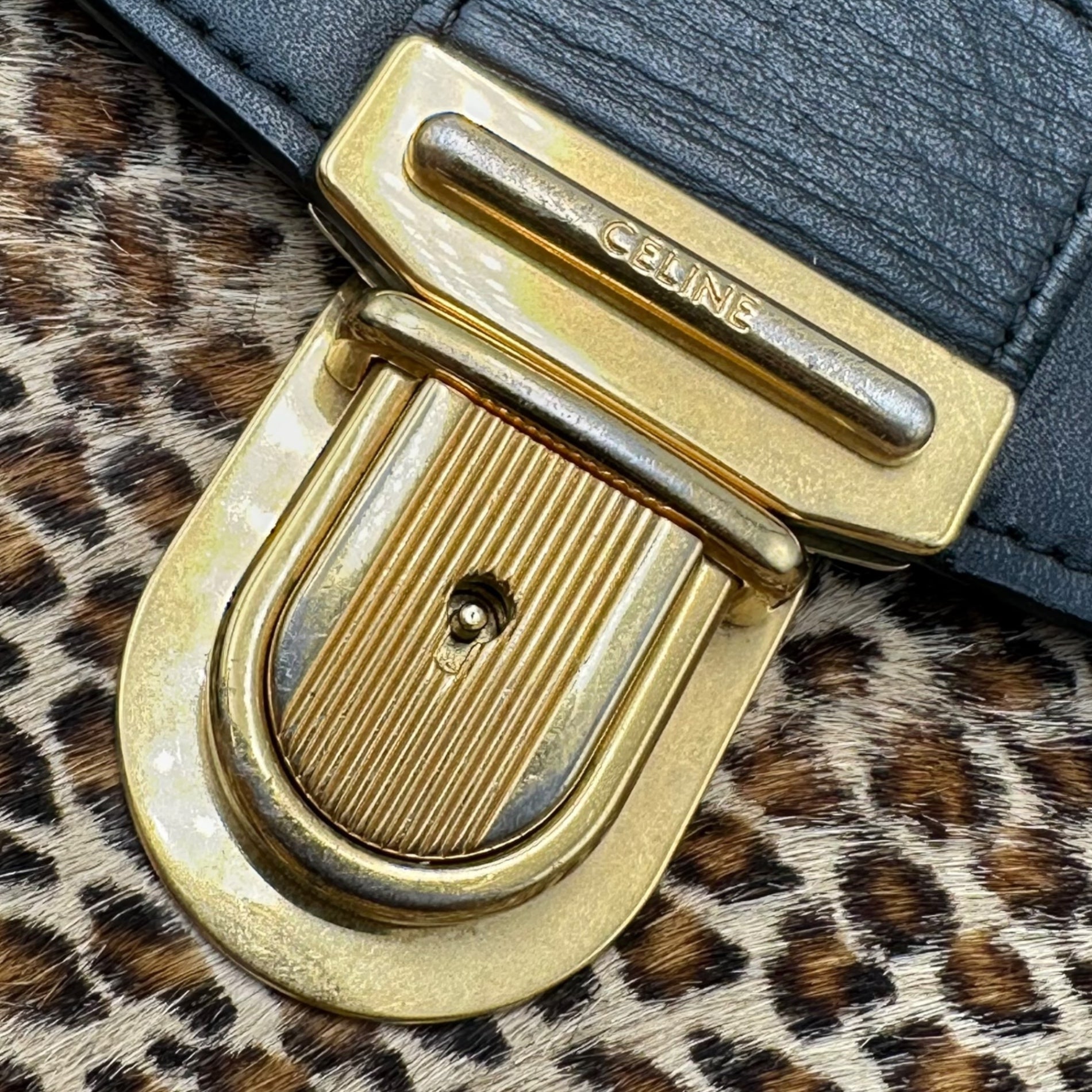 CELINE(セリーヌ) 2019SS By Hedi Slimane Cartable Leopard Briefcase エディ期 カータブル スモール ブリーフケース - レオパード F-MP-2199 ブラック×ブラウン ハンド バッグ ビジネス ハラコ