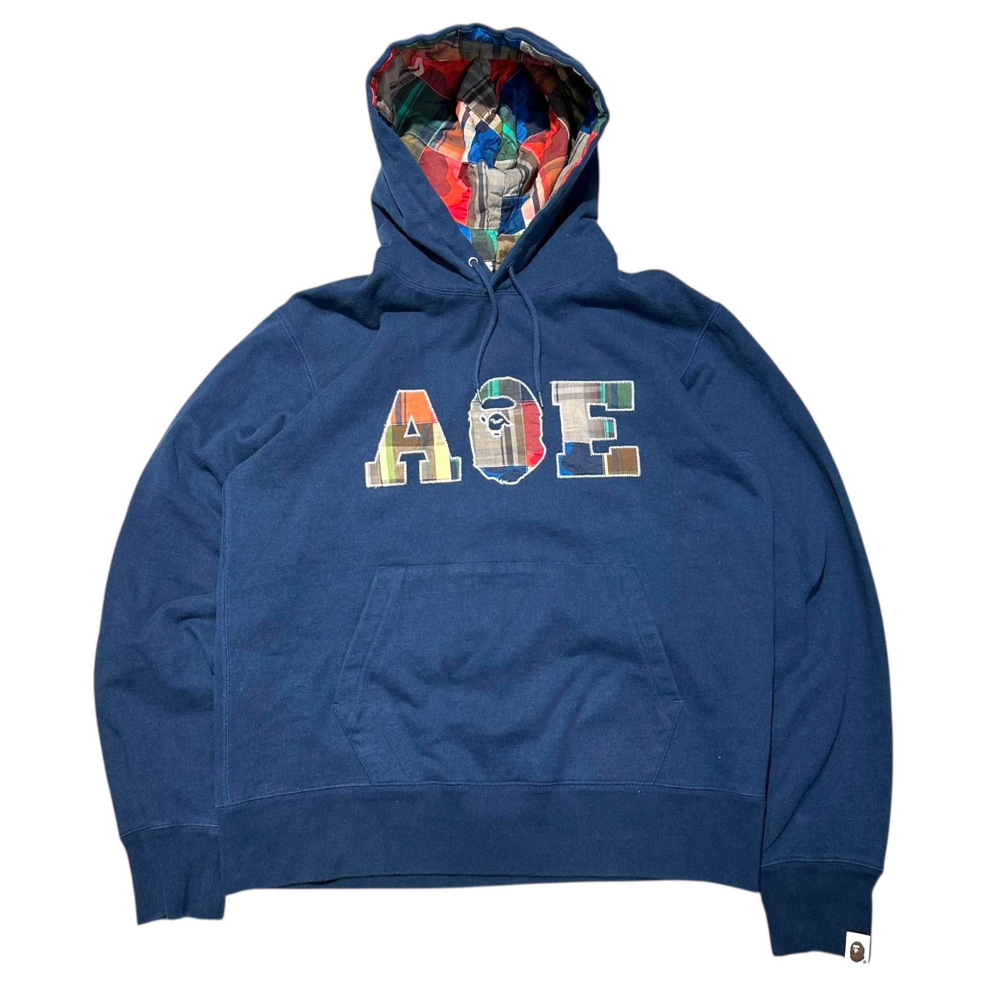 A BATHING APE(アベイシングエイプ) Patchwork Logo Pullover Hoodie パッチワーク ロゴ プルオーバー パーカー 001PPA801002X L ネイビー サンプル品