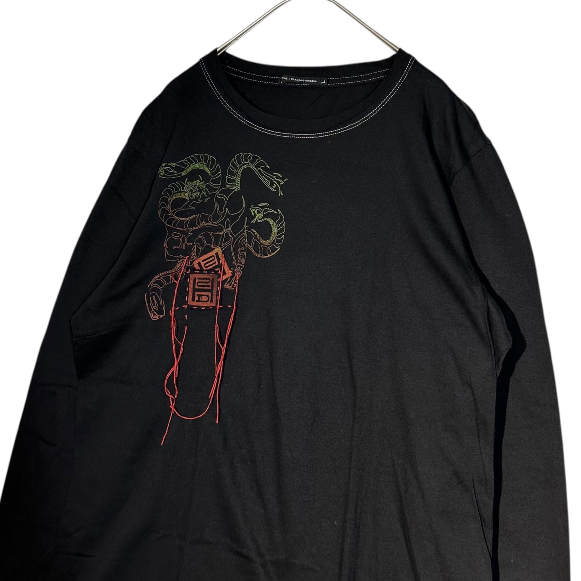 MARITHE FRANCOIS GIRBAUD(マリテフランソワジルボー) 00's Snake Print Hand Embroidery L/S T-Shirt スネーク プリント 手刺繍 長袖 Tシャツ M7-6013 L ブラック Y2K カットソー