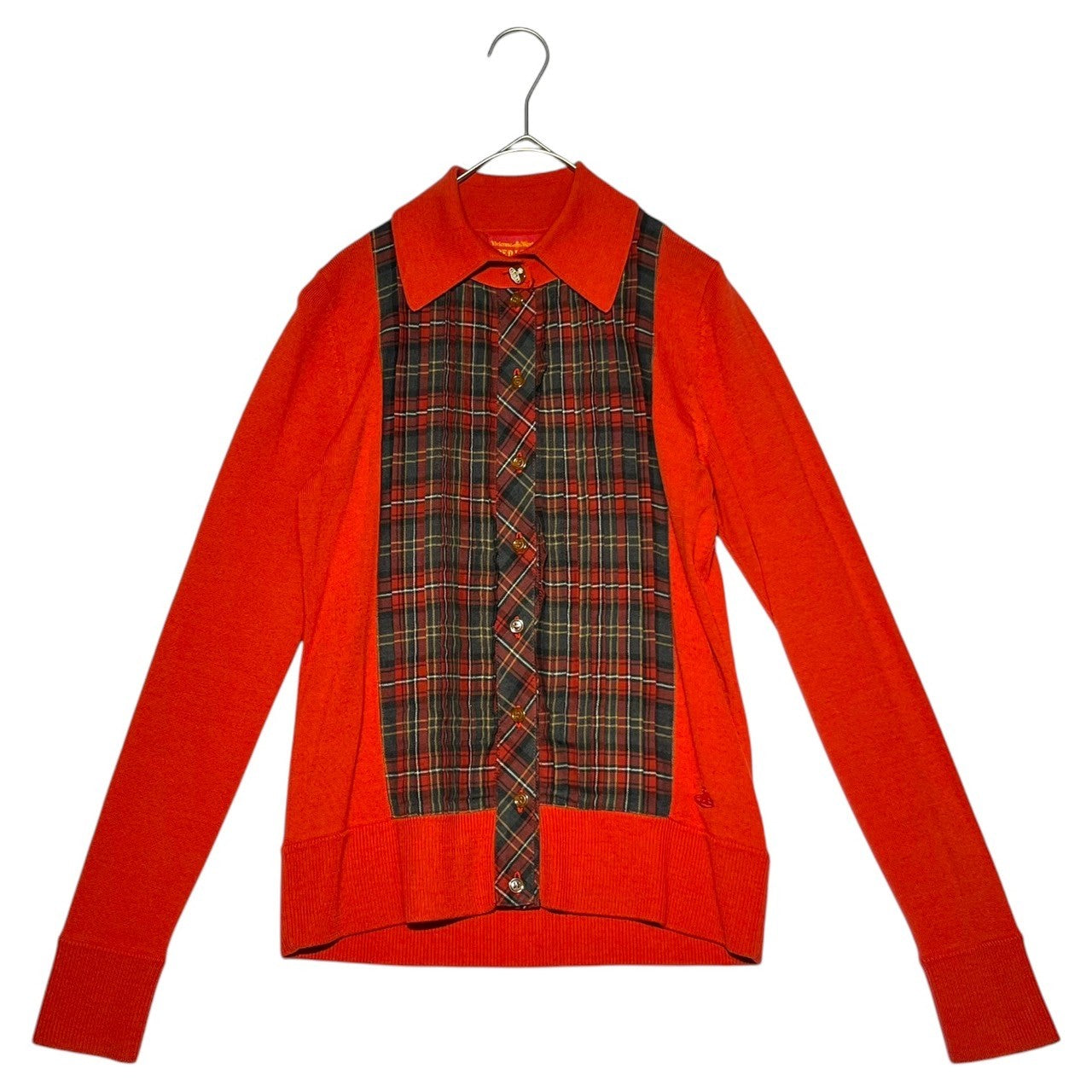 Vivienne Westwood RED LABEL(ヴィヴィアンウエストウッドレッドレーベル) 00's Front plaid gathered orb button cardigan フロント チェック柄 ギャザー オーブボタン カーディガン 357-01-17018 2(M) レッド オリゾンティタグ