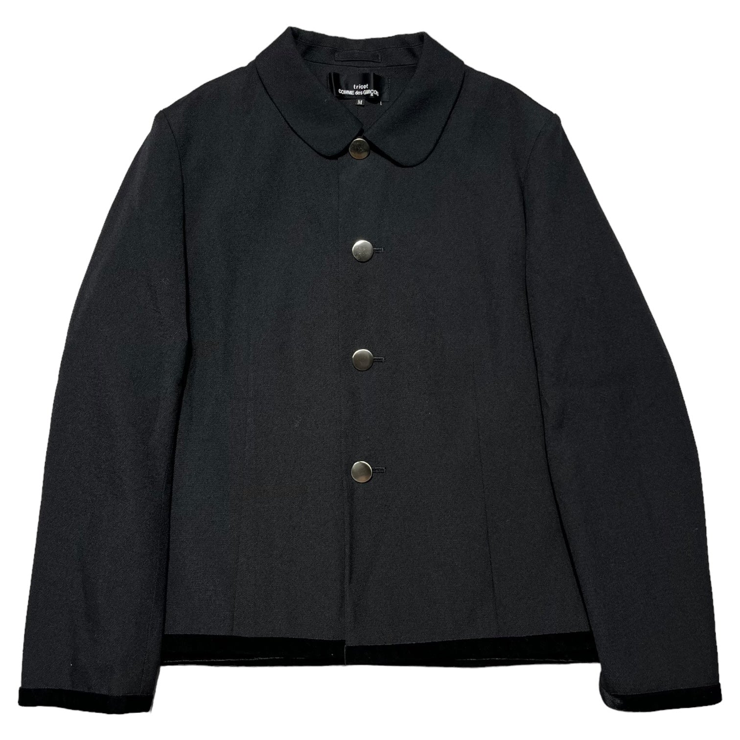 tricot COMME des GARCONS(トリココムデギャルソン) 00AW Round collar velor hem button jacket丸襟 裾ベロア ボタンジャケット TJ-07032M M ブラック AD2000