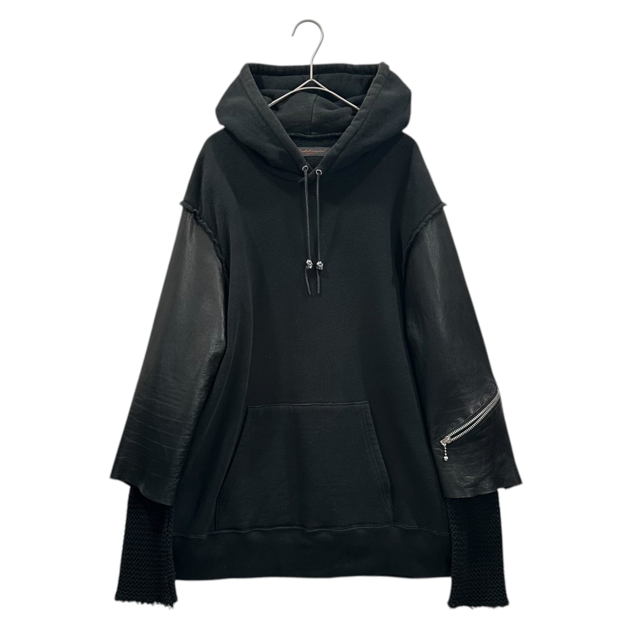 UNDERCOVERISM(アンダーカバイズム) 03AW Paper Doll Period Sleeve Leather Pullover Hoodie ペーパードール期 袖 レザー プルオーバー パーカー フーディー V281 M ブラック 2003年 パリコレ参加初の秋冬コレクション 稀少アイテム アンダーカバー