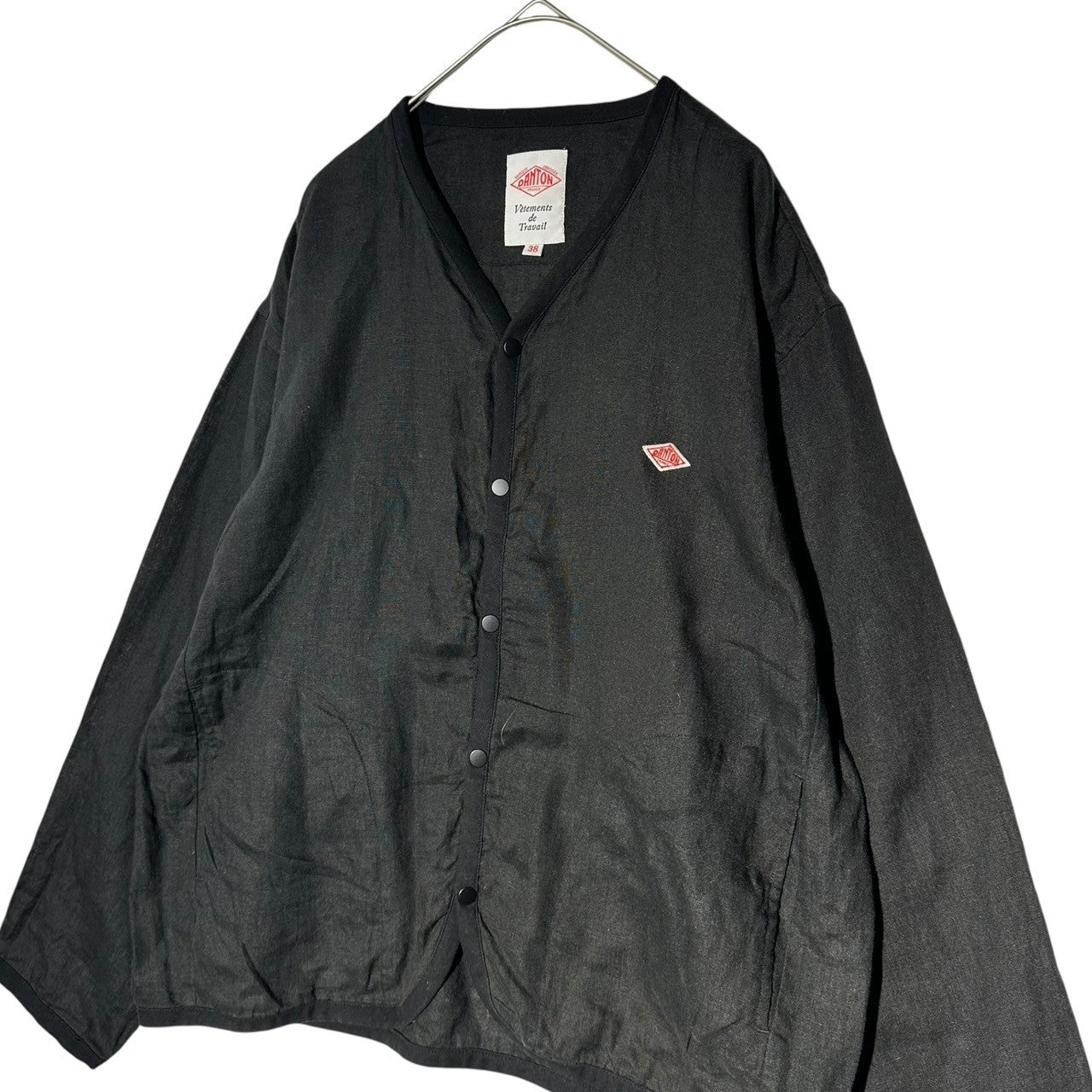DANTON(ダントン) Broadcloth V-Neck Shirt Cardigan ブロードクロス Vネック シャツカーディガン DT-A0125 38(L) ブラック