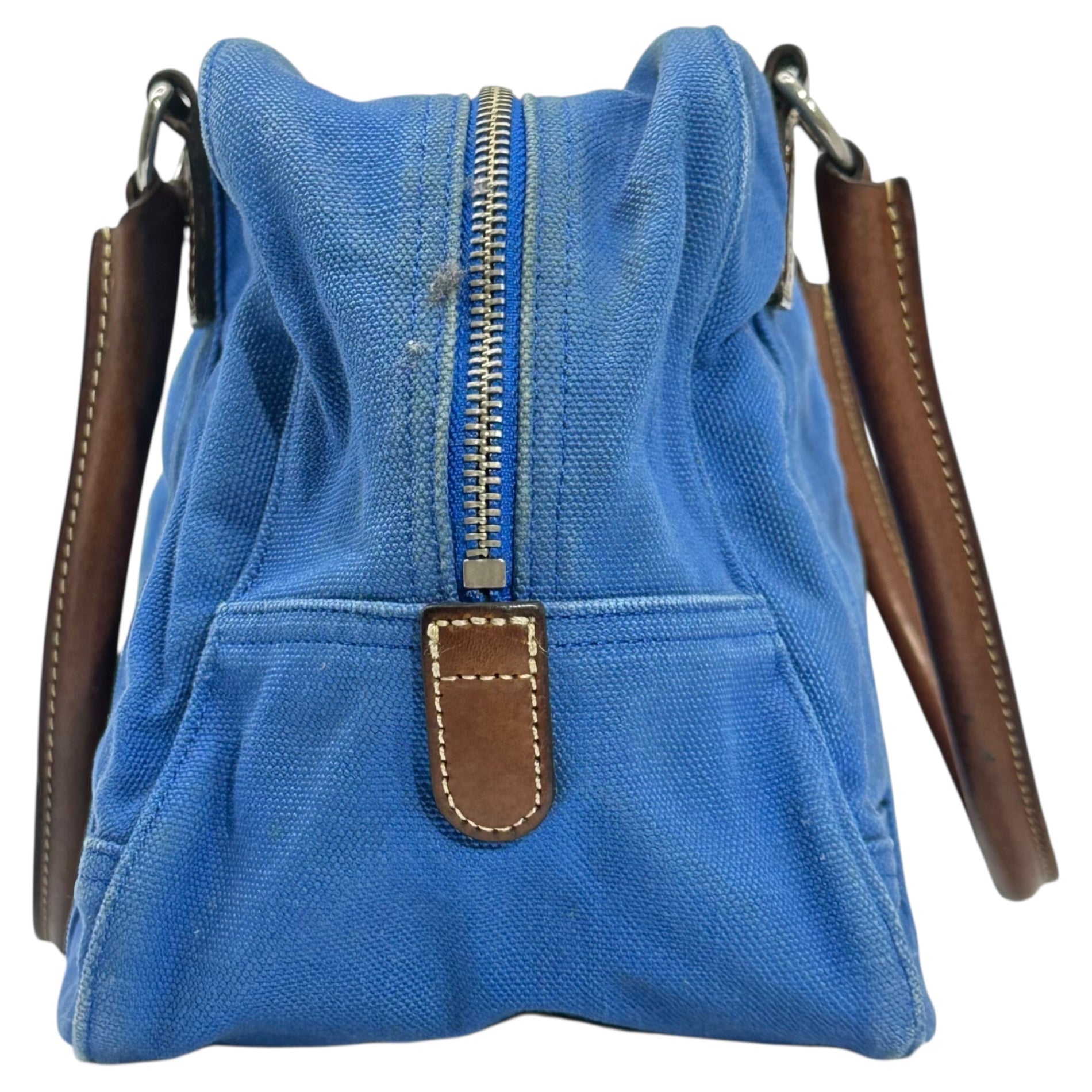 PORTER×FABRICK(ポーター×ファブリック) MEDICOM TOY Canvas Leather Mini Boston Bag メディコムトイ キャンバス レザー ミニ ボストン バッグ ブルー×ブラウン ハンド 肩掛け