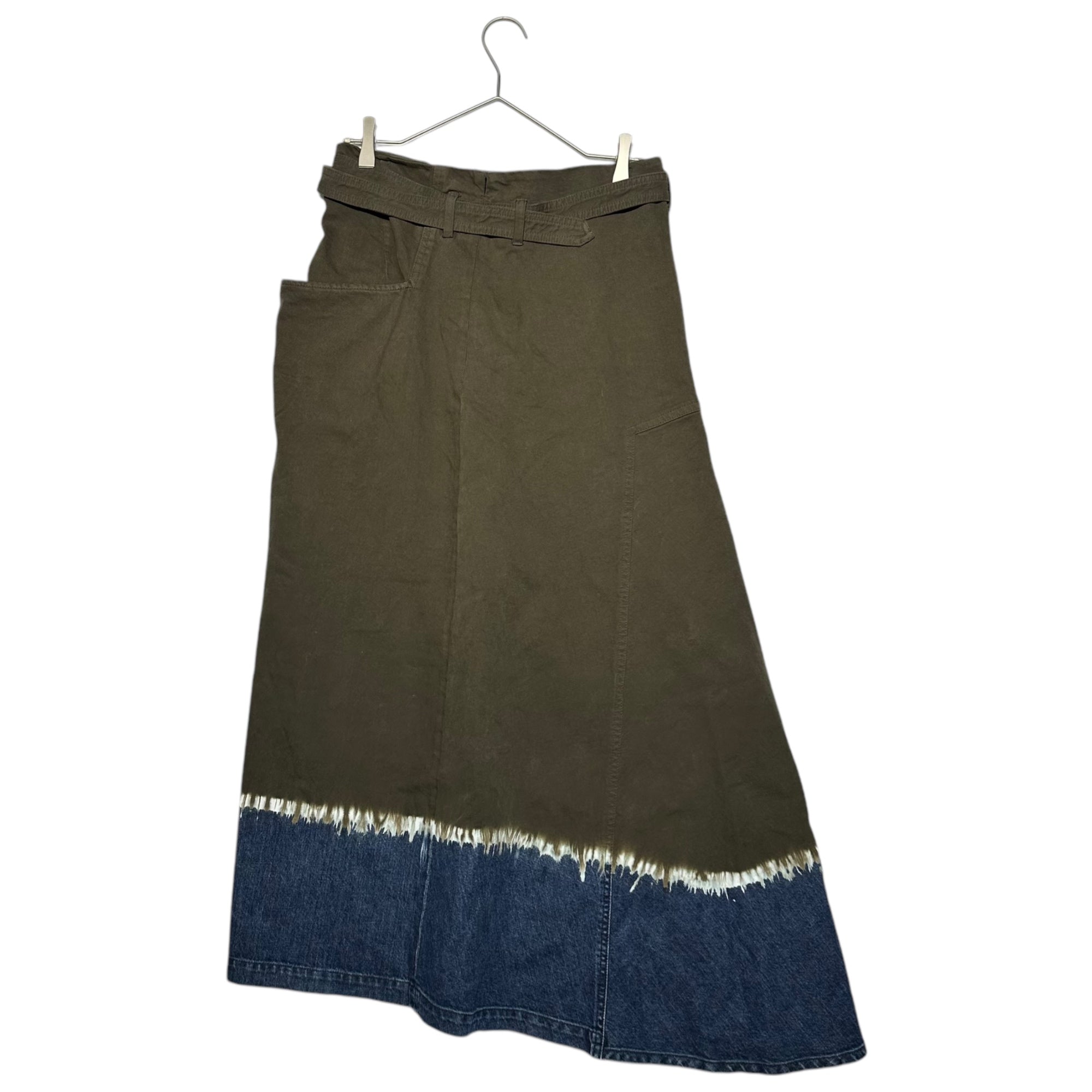 Y's(ワイズ) 20AW Hem denim switching belted long skirt 裾 デニム 切替 ベルテッド ロング スカート YM-S01-027 2(M) カーキ×インディゴ