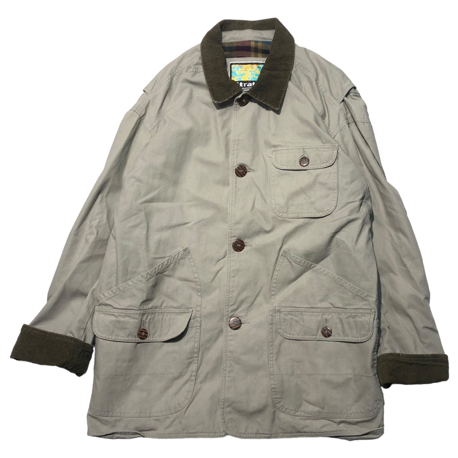 Stratojac(ストラトジャック) 90's collar corduroy work jacket coverall 襟コーデュロイ ワークジャケット カバーオール 90年代 M ベージュ×ブラウン