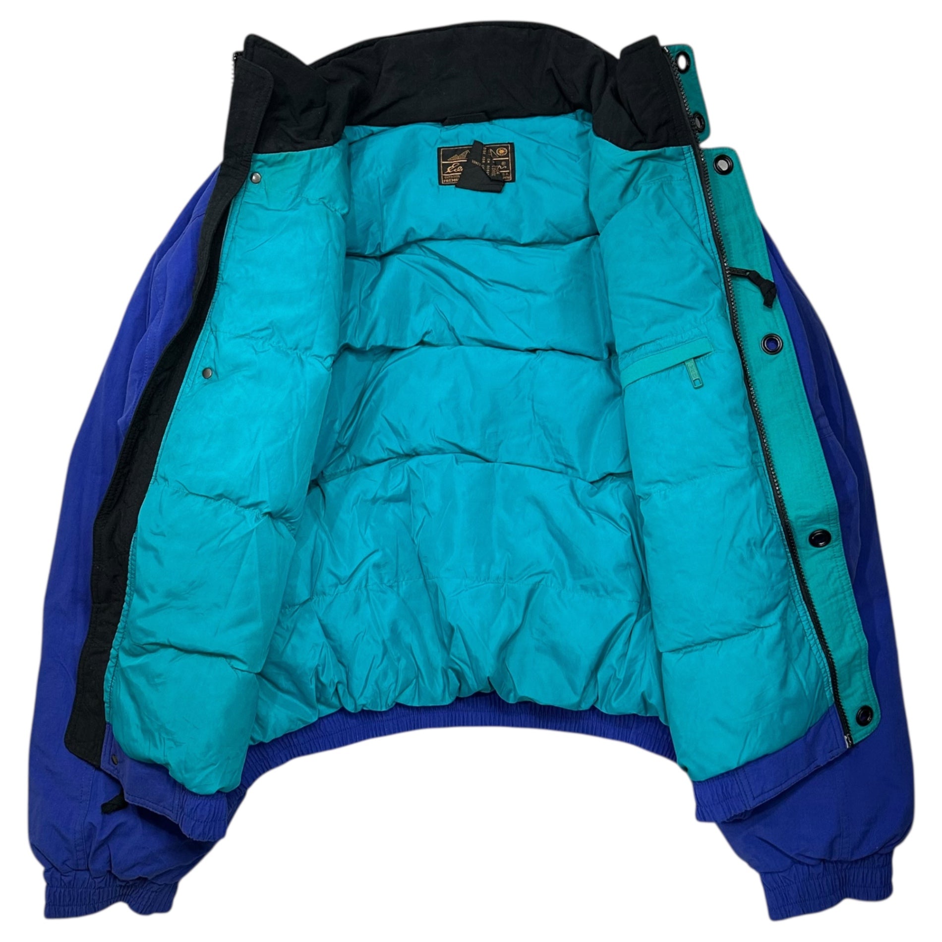 Eddie Bauer(エディーバウアー) 80～90's Short-length Ski Down Jacket 80年 90年代 ショート丈 スキー ダウン ジャケット 9647 L ブルー×ターコイズ 黒タグ ヴィンテージ