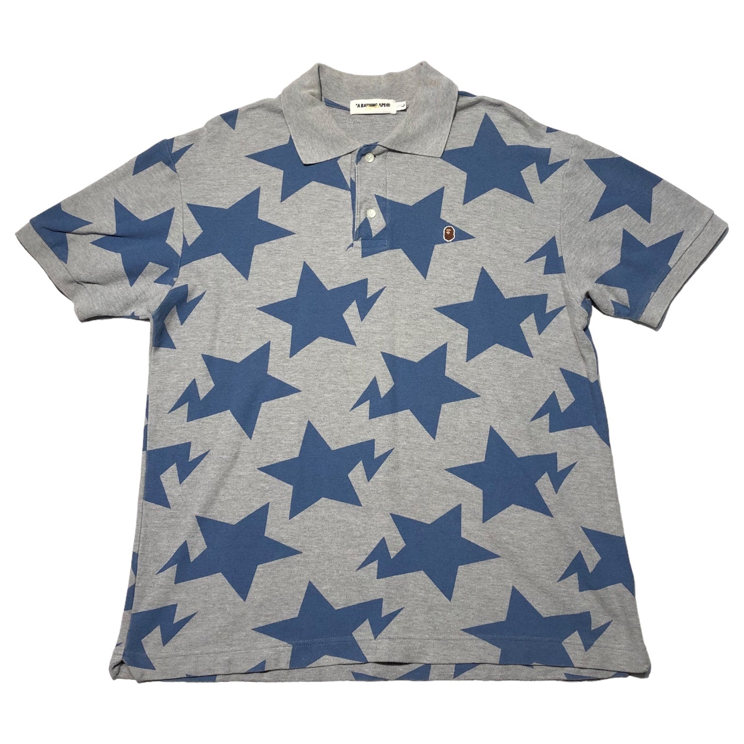 A BATHING APE(アベイシングエイプ) BAPE STA one point logo polo shirt ベイプ スタ ワンポイント ロゴ ポロシャツ L グレー×ネイビー 星