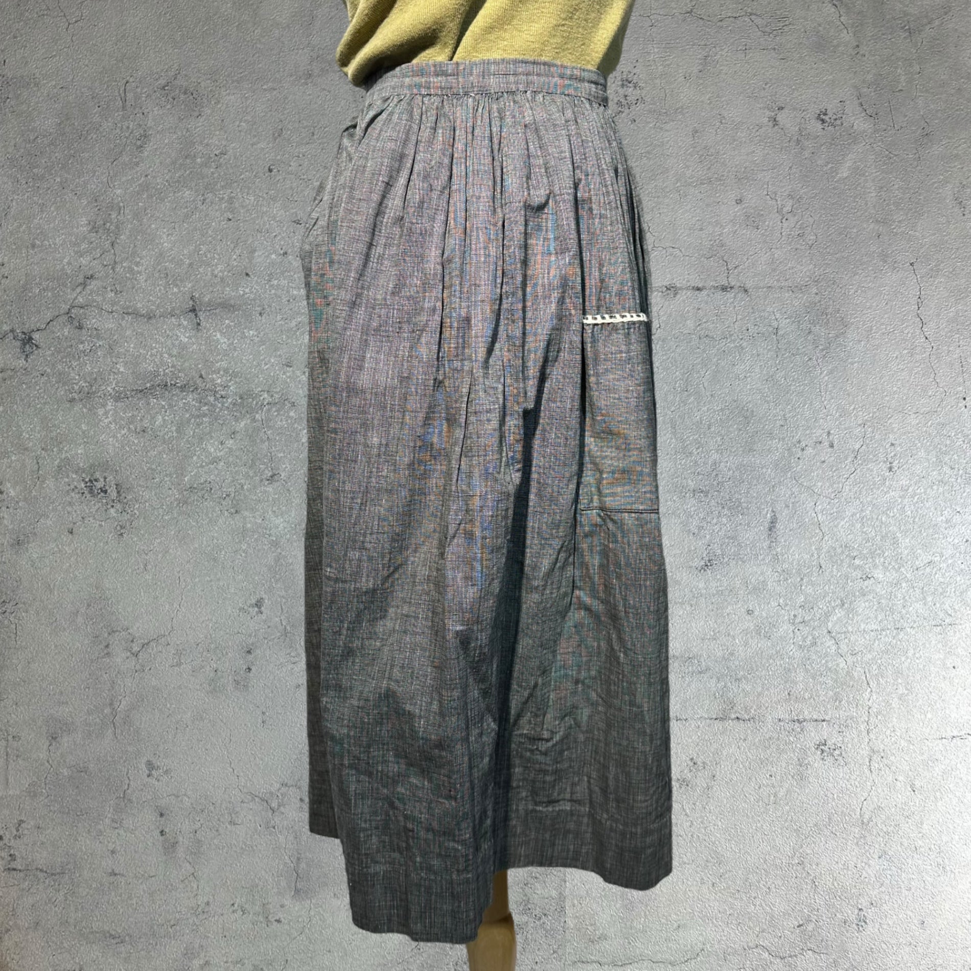 Euro vintage(ヨーロッパヴィンテージ) pokets_front two pokets tacked skirt フロントポケット付きタックデニムスカート 表記無し(S～M程度) ブルーグレー