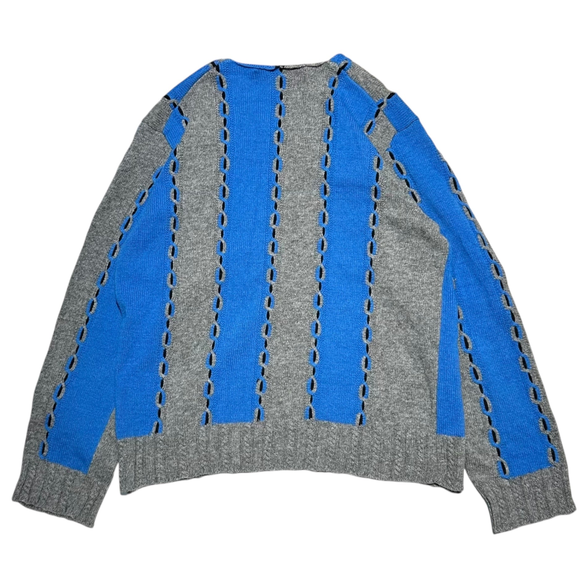 COMME des GARCONS HOMME PLUS(コムデギャルソンオムプリュス) 00AW ”Docking Rock” V-neck Two-Tone Wool Knit ドッキングロック期 Vネック バイカラー ウール ニット PN-040420 表記無(M程度) ブルー×グレー AD2000 00's
