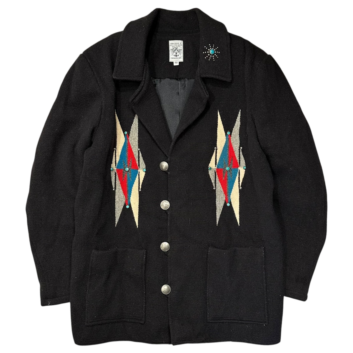 ORTEGA'S(オルテガ) 1990's Turquoise Studded Chimayo Jacket ターコイズ スタッズ チマヨ ジャケット 40 ブラック 90年代 ウール コート