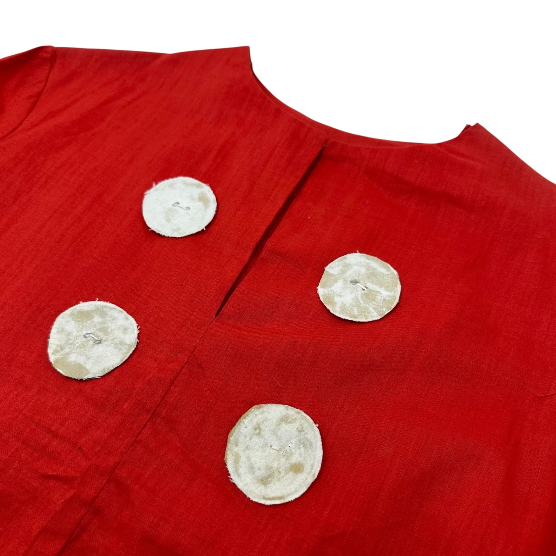 VINTAGE(ヴィンテージ) remake paper button shirt ペーパーボタンのリメイクシャツ ブラウス 表記無し(Mサイズ程度) レッド