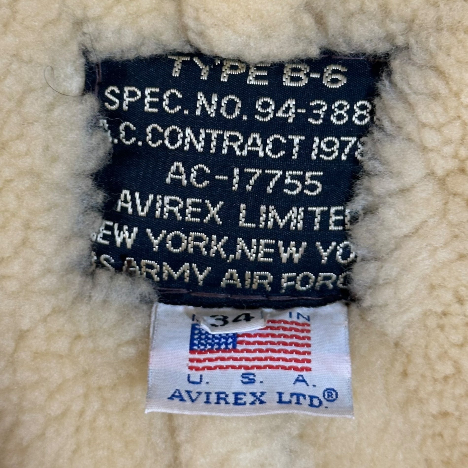 AVIREX(アヴィレックス) 80's~90's TYPE B-6 Mouton Flight Jacket ボア ムートン フライト ジャケット 94-3888 34(XS程度) ブラウン レザー