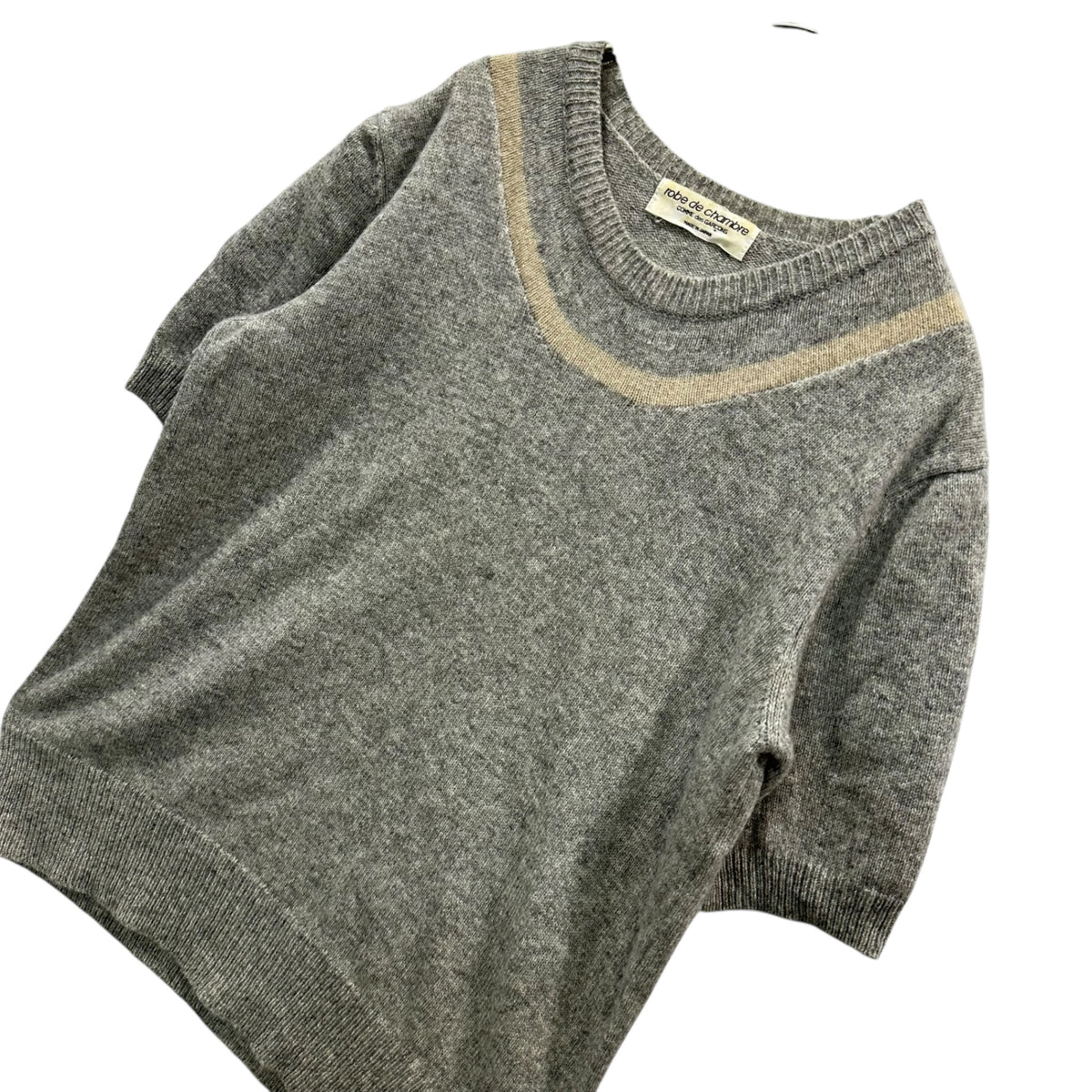 robe de chambre COMME des GARCONS(ローブドシャンブルコムデギャルソン) 1997AW Collar Line Wool Knit 襟ライン ウール 半袖 ニット RN-040010 FREE グレー AD1997