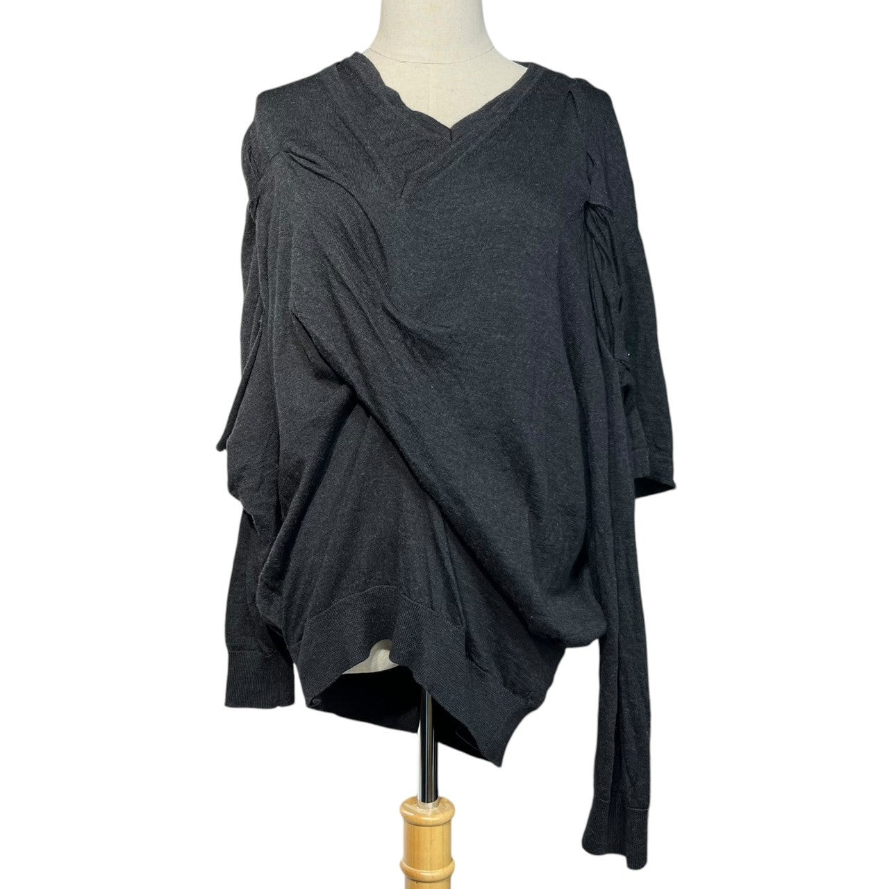 MAISON MARGIELA(メゾンマルジェラ) 21SS draped design v-neck knit ドレープ デザイン Vネック ニット S29HA0666 1(S程度) チャコールグレー レイヤード