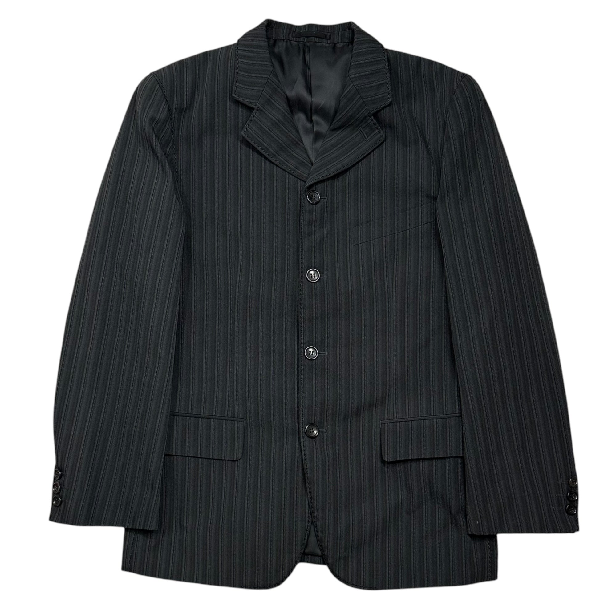 COMME des GARCONS HOMME PLUS(コムデギャルソンオムプリュス) 1999AW Souvenir Kitsch Period Wild Stitch Striped Poly Jacket スーベニールキッチュ期 ワイルドステッチ ストライプ ポリ ジャケット PJ-04010M M ブラック×ネイビー AD1999 90s アーカイブ 稀少