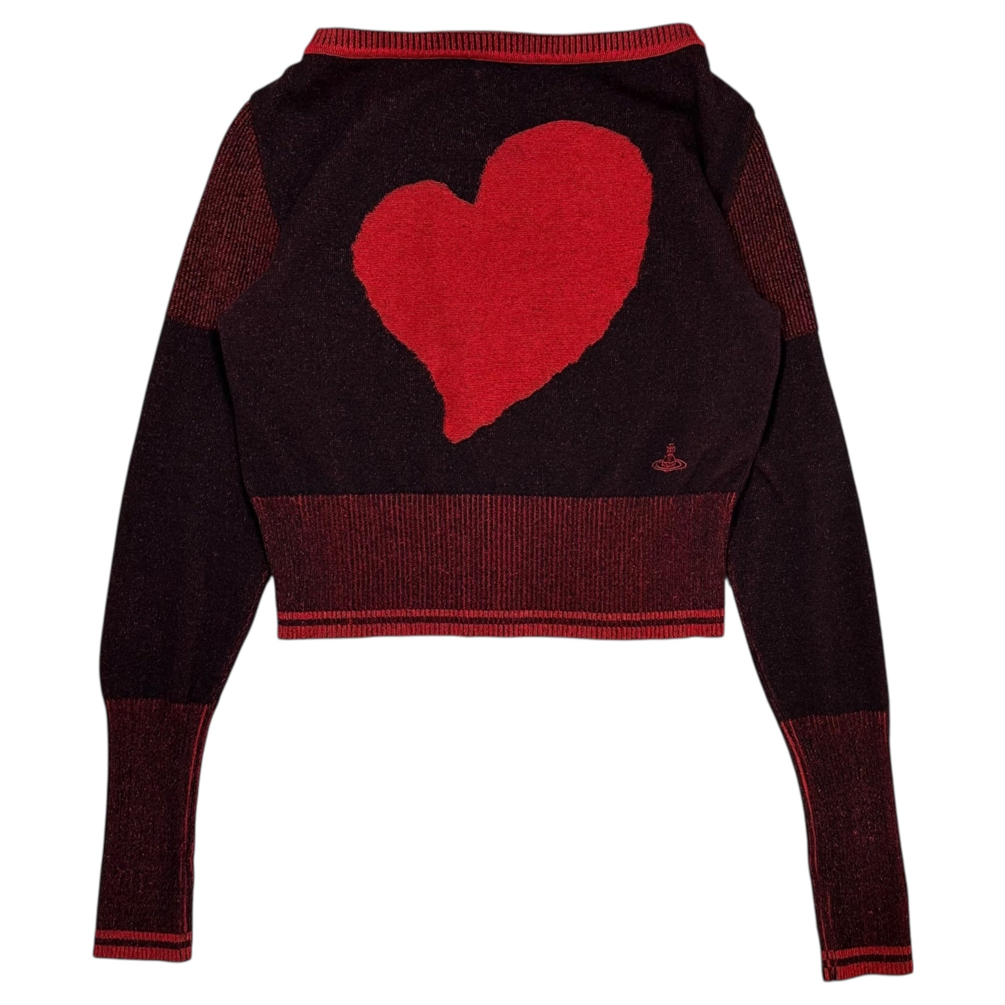 Vivienne Westwood RED LABEL(ヴィヴィアンウエストウッドレッドレーベル) Orb Embroidery Big Heart Rib Knit オーブ 刺繍 ビッグ ハート リブ ニット 17-13-121004 00 レッド ショート丈 ロゴ 長袖