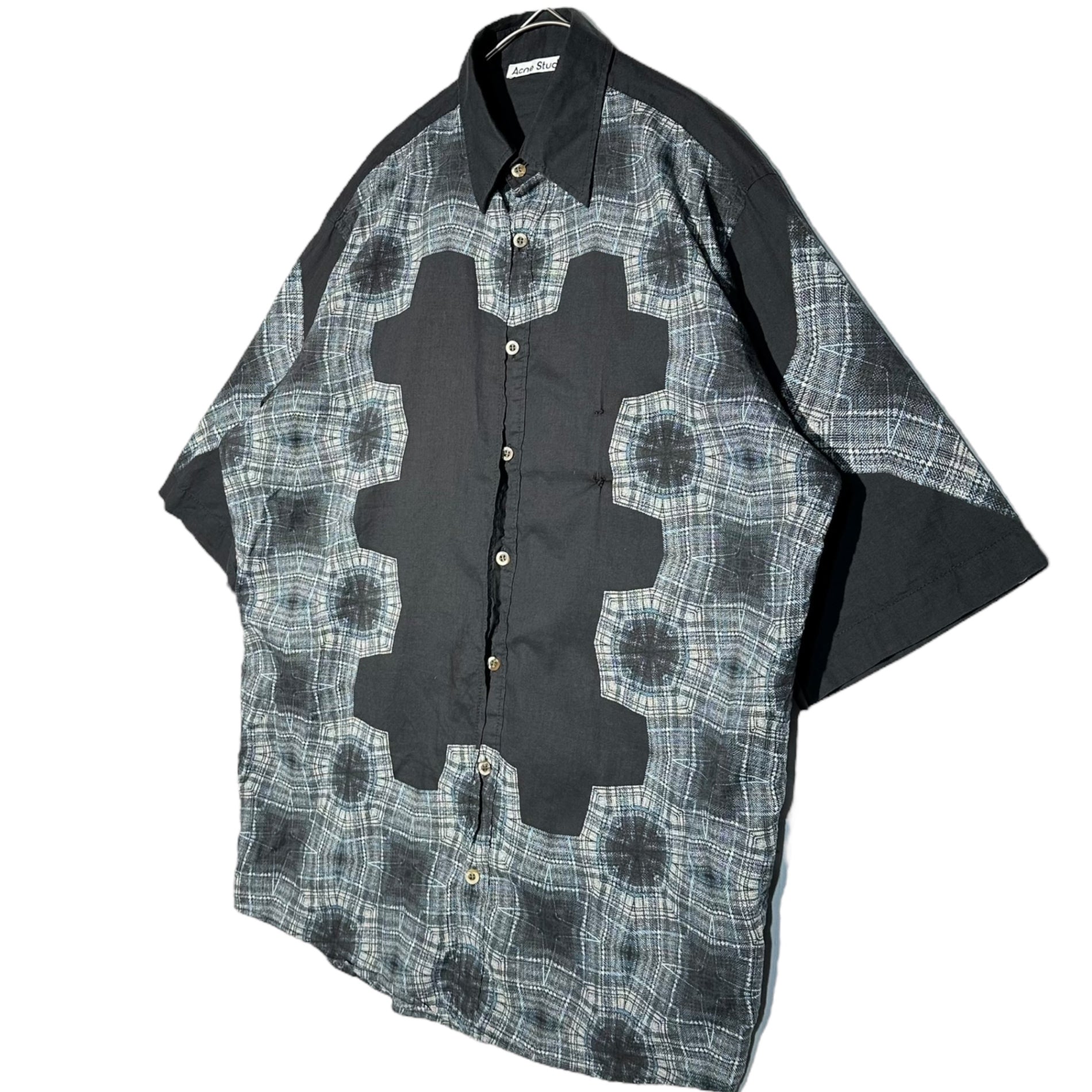 Acne Studios(アクネストゥディオズ) 22AW Kaleidoscope Check S/S Shirt 万華鏡 チェック 半袖 シャツ FN-MN-SGIR000565 44(S~M程度) ブラック×ネイビー