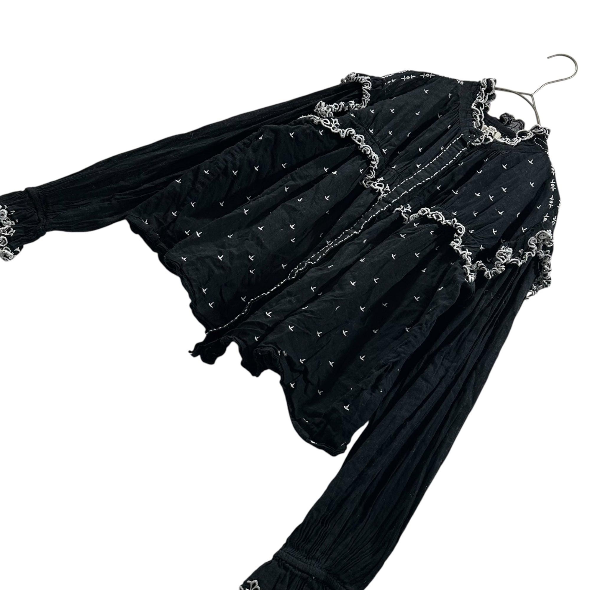 ISABEL MARANT(イザベルマラン) Ethnic Embroidered Stand Collar Cotton Dress エスニック 刺繍 スタンドカラー コットン ワンピース 36(S程度) ブラック サイドポケット
