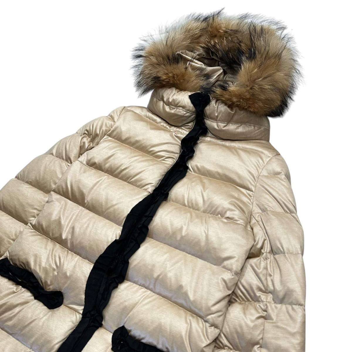 LANVIN en Bleu(ランバンオンブルー) Raccoon Fur-Trimmed Hooded Down Coat ラグーンファー フーデッド ダウン コート 3406108 36(S程度) ベージュ ジャケット