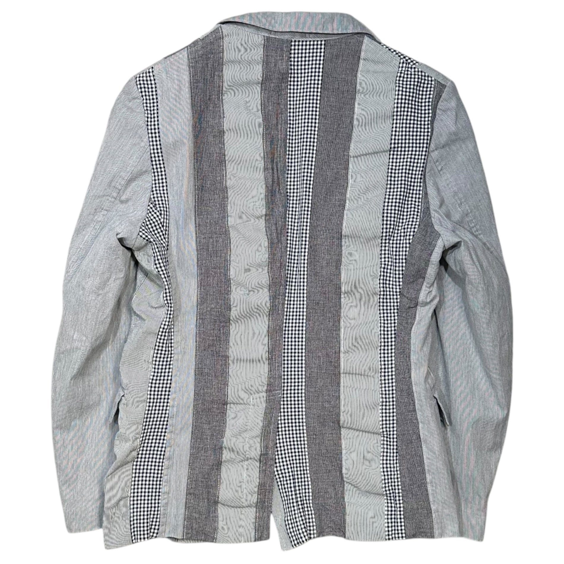 COMME des GARCONS HOMME(コムデギャルソンオム) 2016SS Striped Check Patchwork Casual Tailored Jacket ストライプ チェック パッチワーク カジュアル テーラード ジャケット HQ-J028 XS ブルー×グレー AD2015