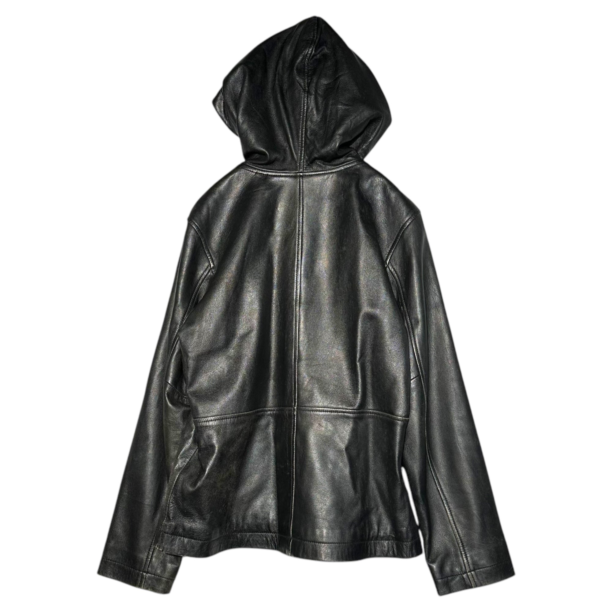 OLD GAP(オールドギャップ) 90's Nappa Leather Hoodie ナッパ レザー フーディ S ブラック ジャケット ジップ パーカー ヴィンテージ 古着 90年代