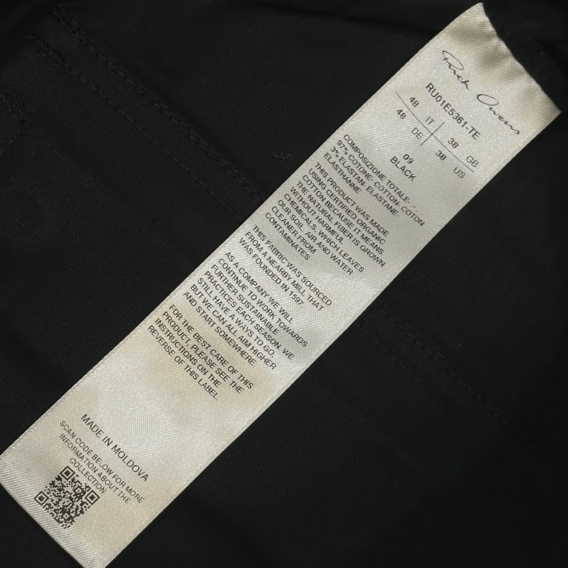 Rick Owens(リックオウエンス) 2025SS BELA PANTS - STRETCH COTTON TE ベラ パンツ RU01E5361-TE 48 ブラック ワイド