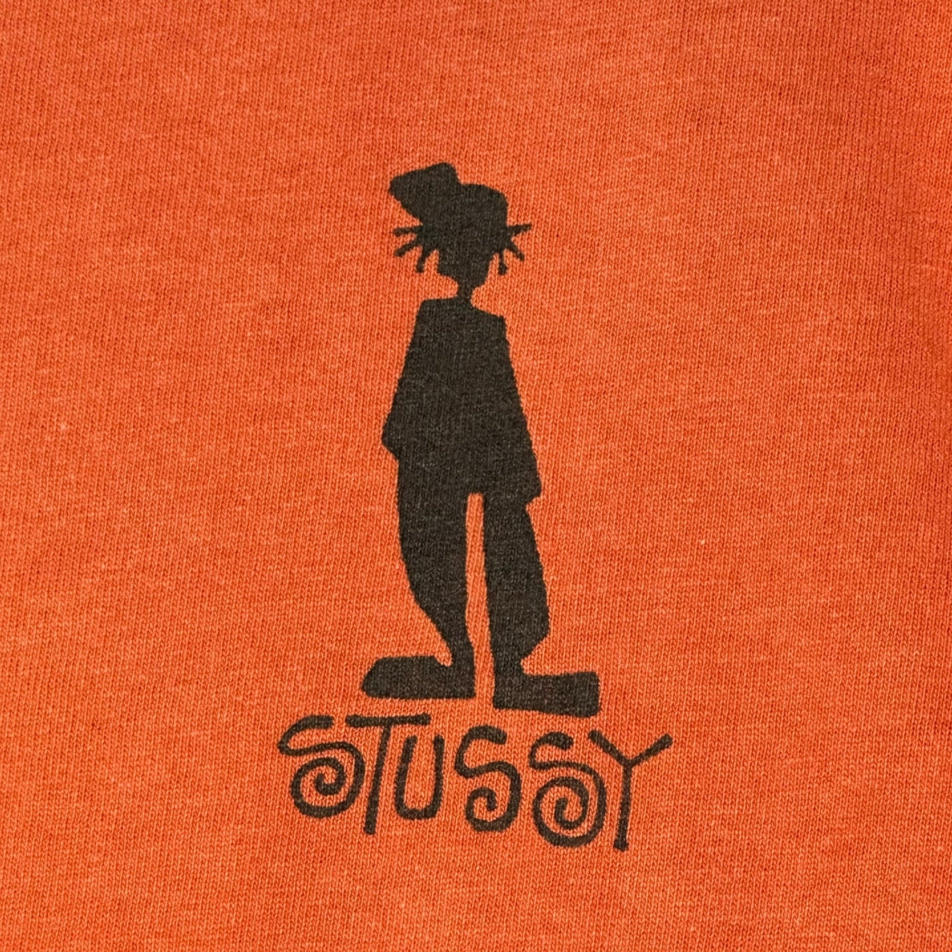 STUSSY(ステューシー) 80's SHADOW MAN TEE シャドーマン プリント Tシャツ 表記無(M程度) オレンジ 80年代 ヴィンテージ オールド