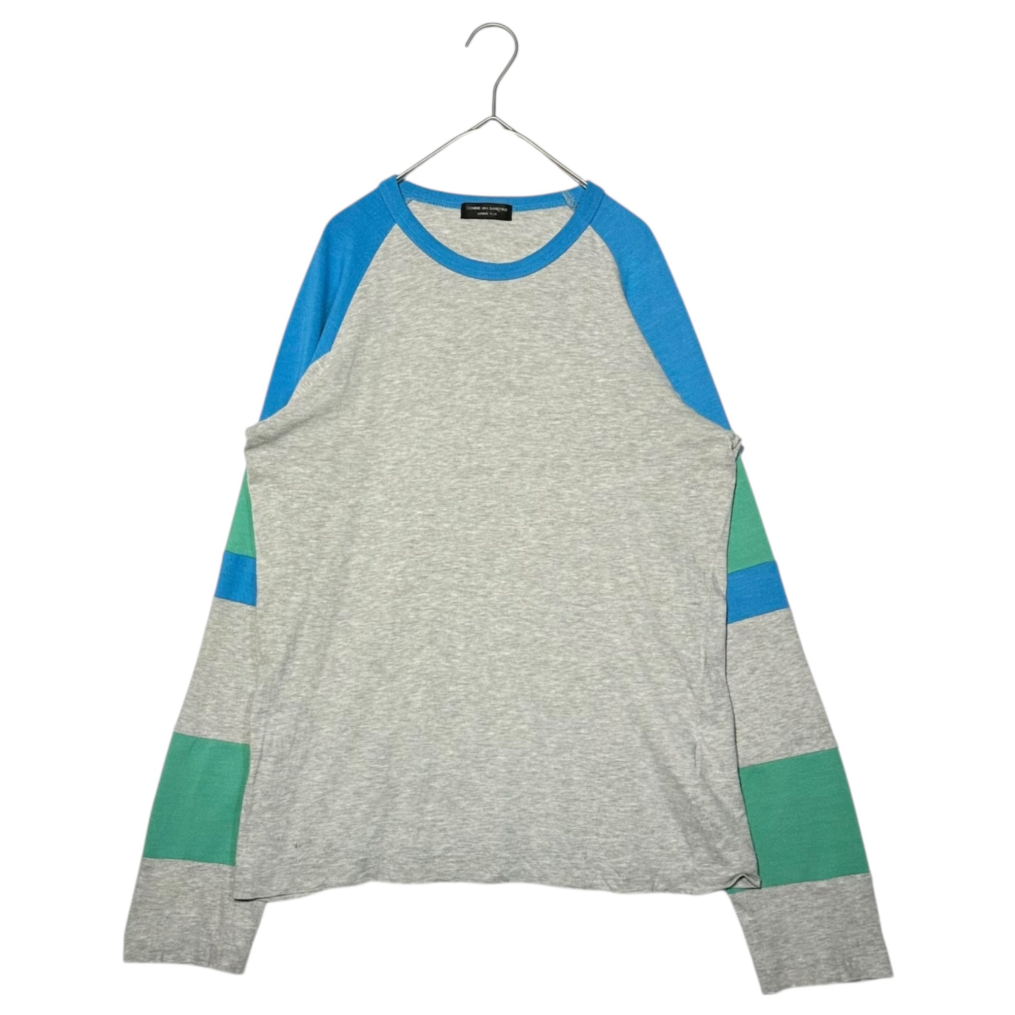 COMME des GARCONS HOMME PLUS(コムデギャルソンオムプリュス) Mesh-Switched Crew Neck Long-Sleeved Cut & Sewn メッシュ切替 クルーネック 長袖 カットソー PE-T030 FREE グレー×ブルー