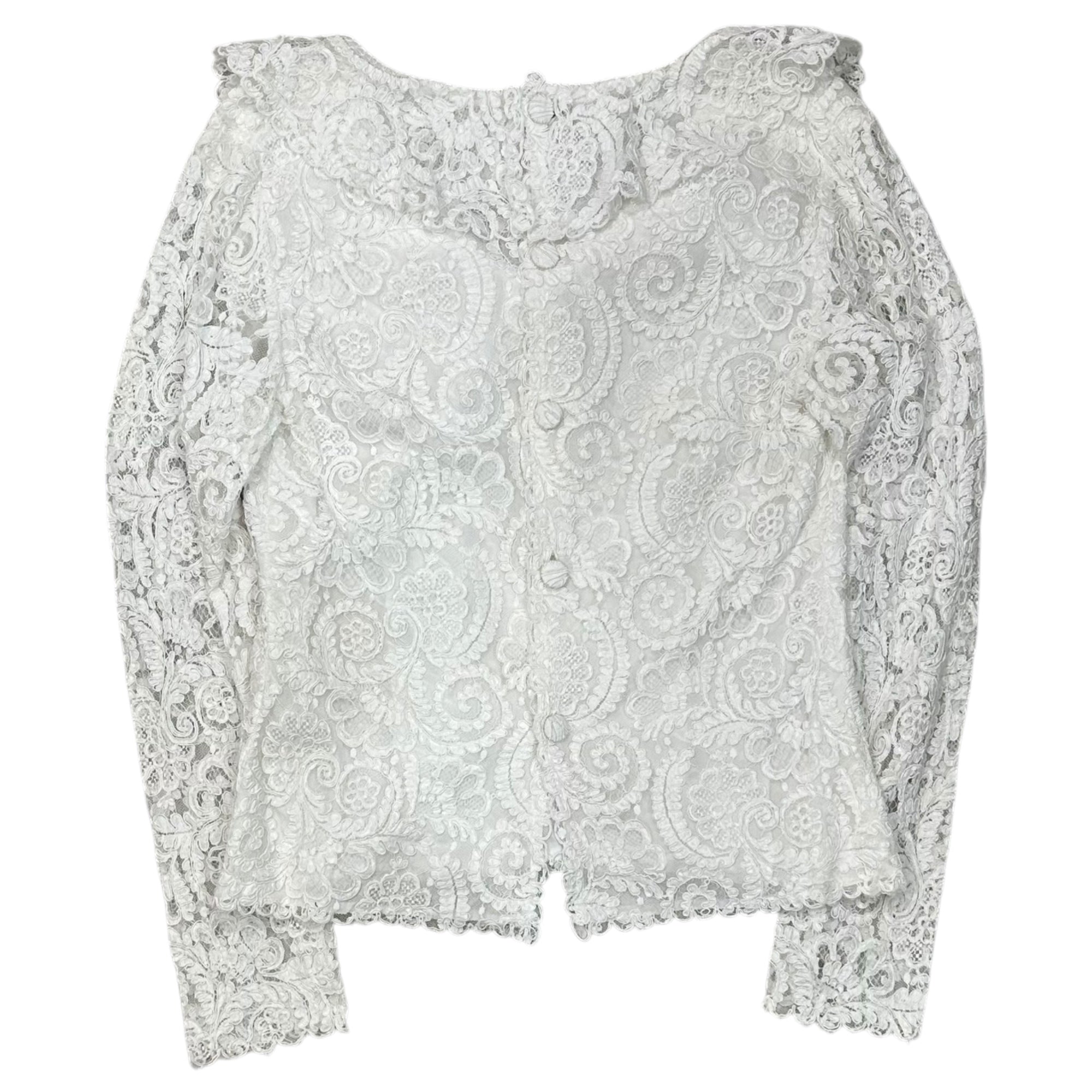 Euro vintage(ヨーロッパヴィンテージ) 70's~ full floral lace v-neck big collar white blouse フローラル総柄レースと大きな襟のVネックブラウス 46(Lサイズ程度)/若干のほつれ有 ホワイト