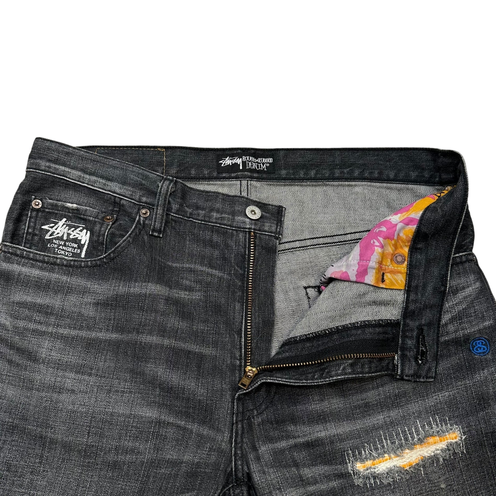 STUSSY×Levi's(ステューシー×リーバイス) SS505 Stussy Special 30周年限定 リペア加工 ブラック デニム パンツ SS505-0004 34 ブラック ダメージ加工