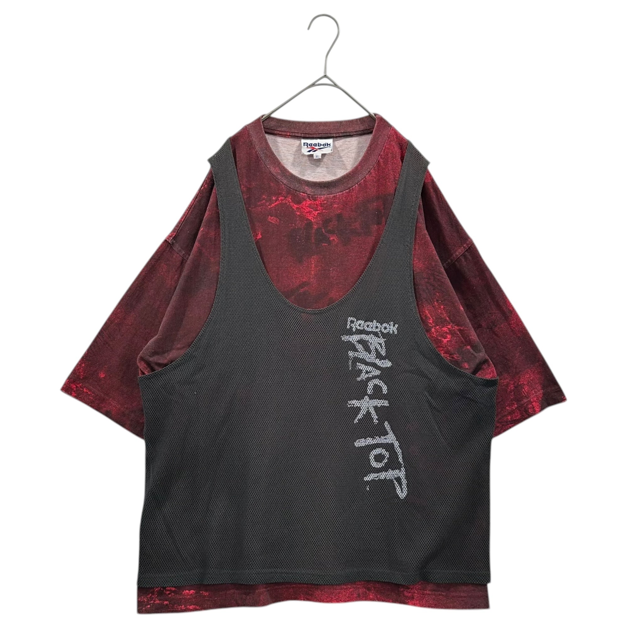 Reebok(リーボック) 90’s BLACKTOP Graphic Mesh Layered Tee グラフィック メッシュ レイヤード Tシャツ XL レッド×グレー 90年代