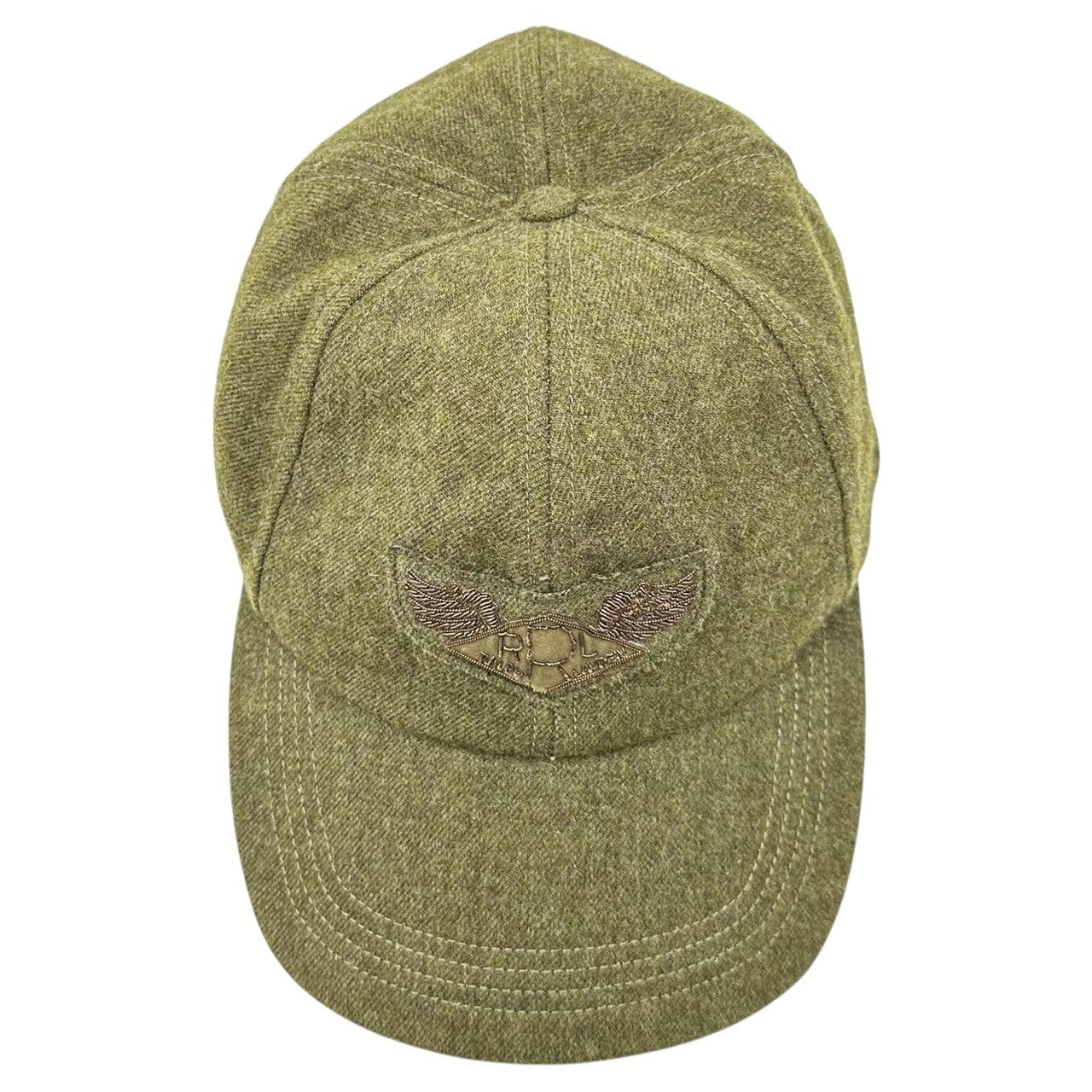 RRL(ダブルアールエル) Vintage-processed front logo wool cap ヴィンテージ加工 フロント ロゴ ウール キャップ カーキ