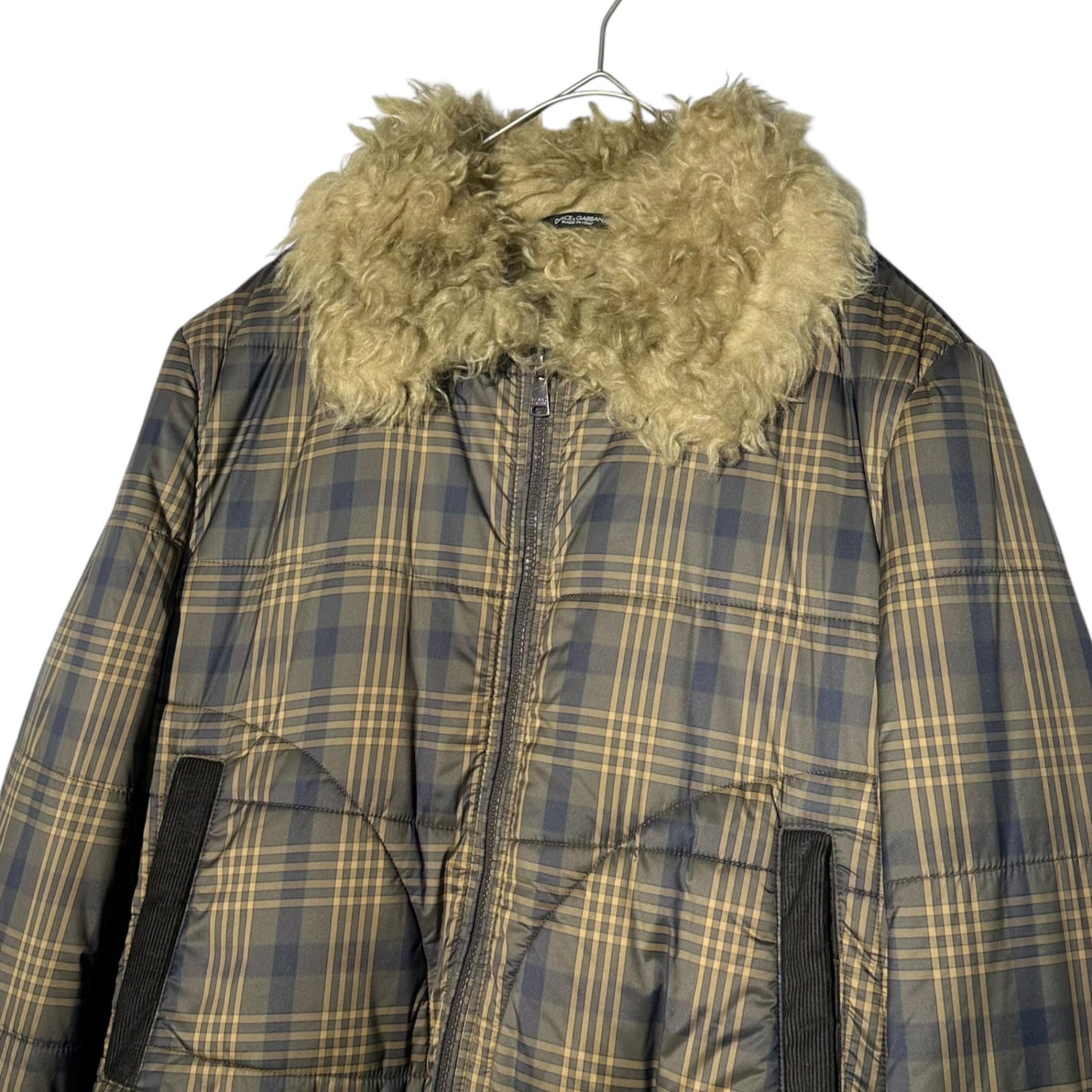 DOLCE&GABBANA(ドルチェ&ガッバーナドルガバ) Check Boa Flight Jacket チェック ボア フライト ジャケット G9R97Z G9O51 46(M程度) ブラウン×ネイビー 中綿