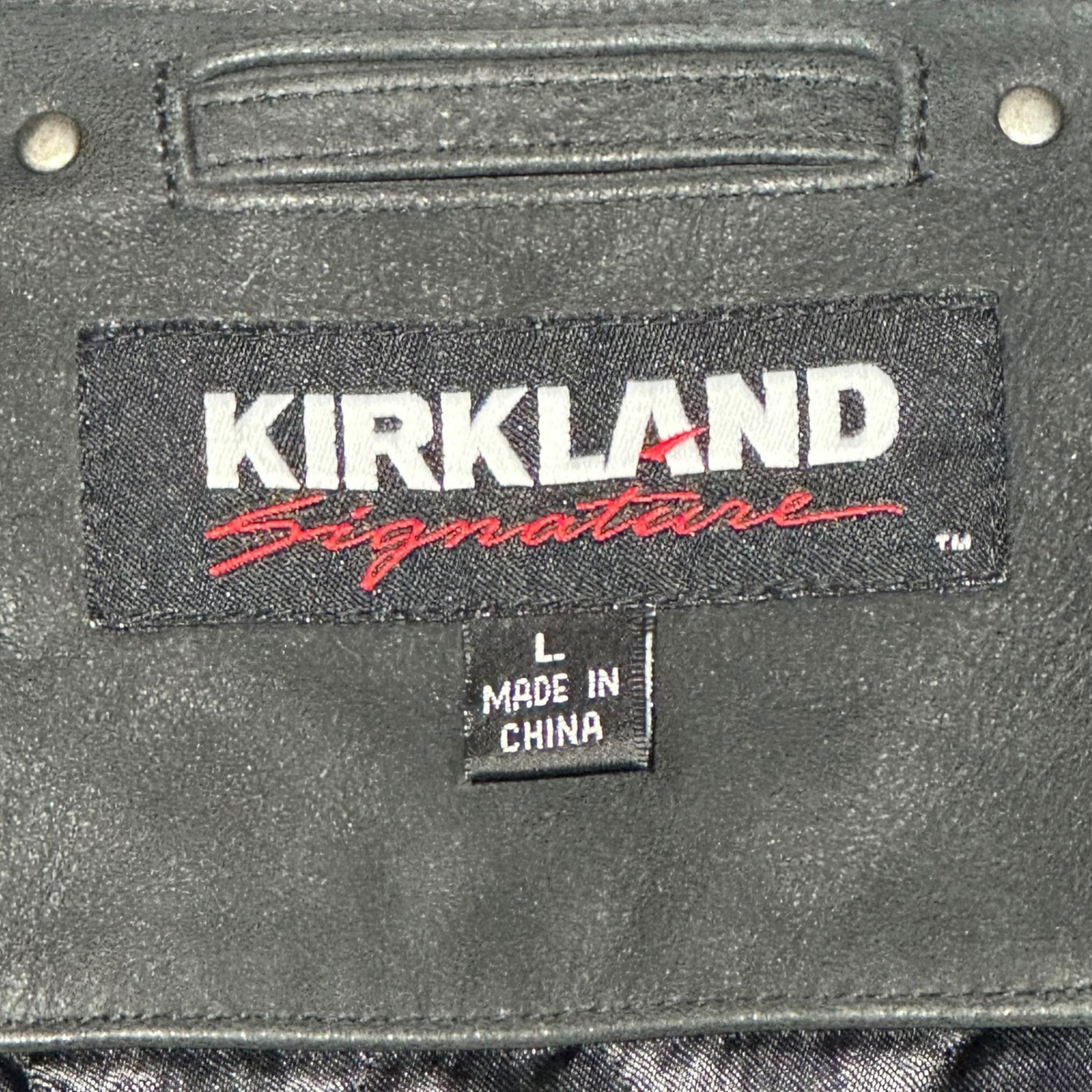 Kirkland Signature(カークランドシグネチャー) Zip-up lamb leather wool stadium jacket ジップアップ ラム レザー ウール スタジャン L ブラック 本革