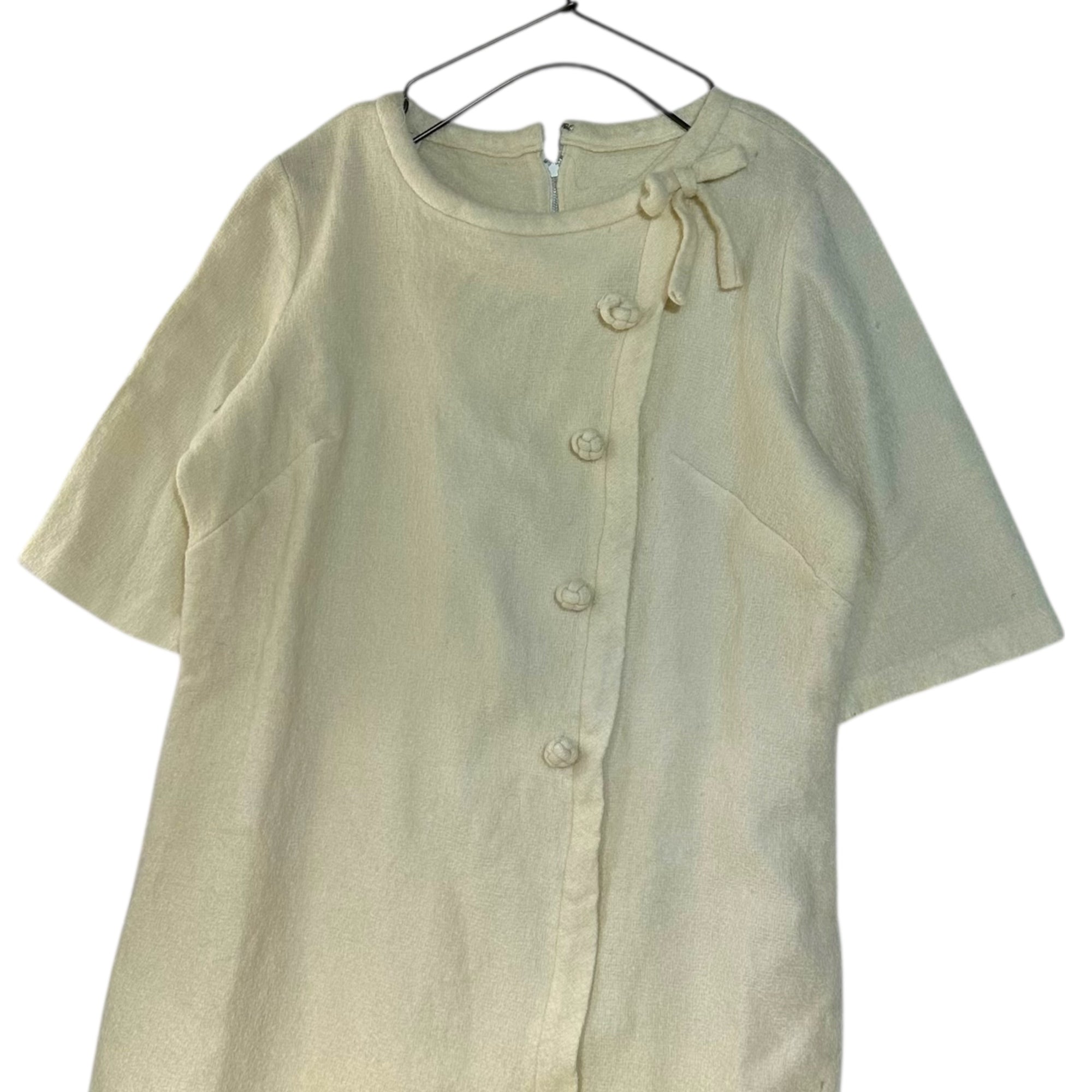 VINTAGE(ヴィンテージ) 60's~ wool knit half sleeve onepiece ニットとデザインボタンの半袖ウールワンピース 表記無し(Mサイズ程度)/袖の裏部分に傷あり ベージュ