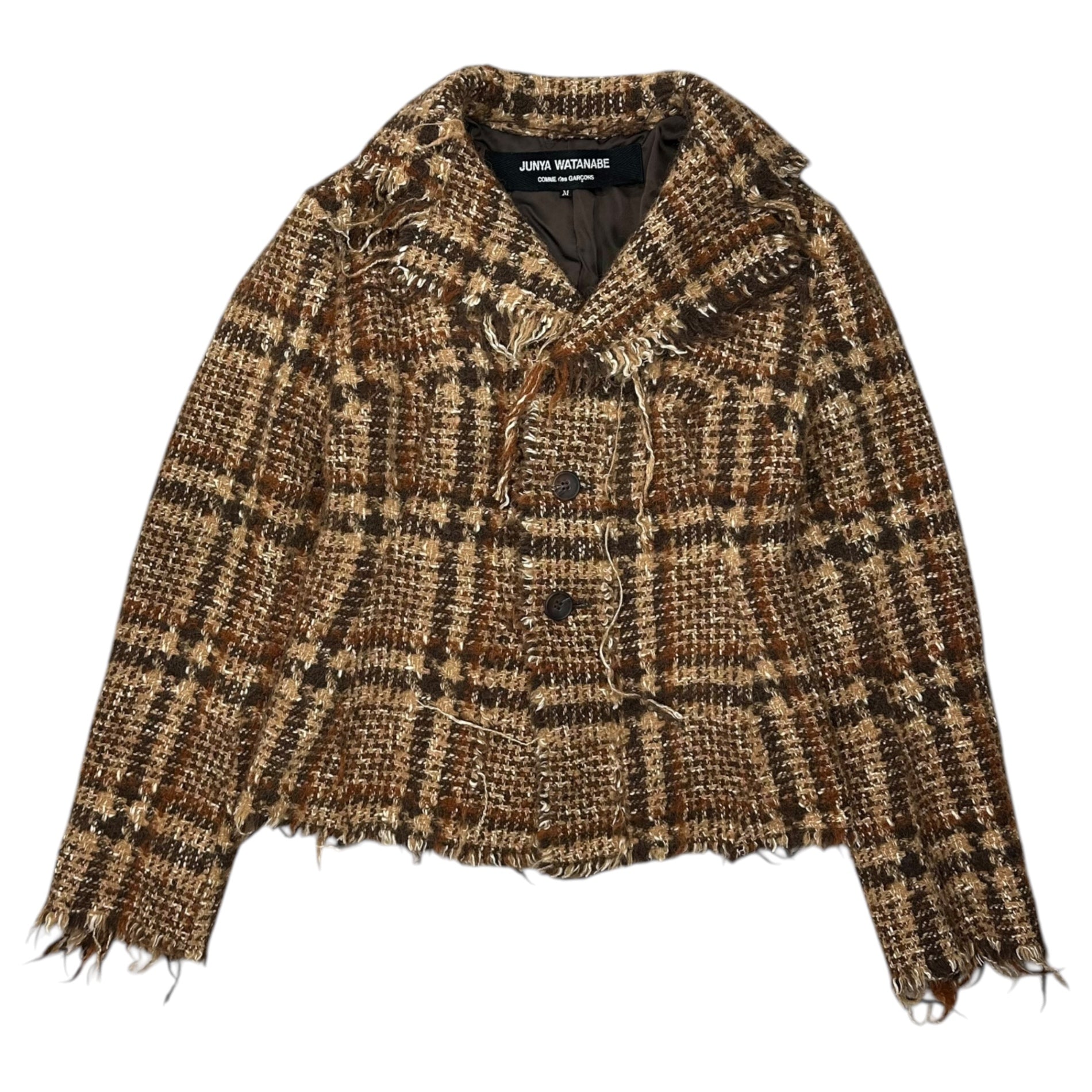 JUNYA WATANABE COMME des GARCONS(ジュンヤワタナベコムデギャルソン) 03AW Frayed-edge Wool Tweed Short Jacket ほつれ加工 ウール ツイード ショートレングス ジャケット  JK-J005 M ブラウン AD2003 アーカイブ