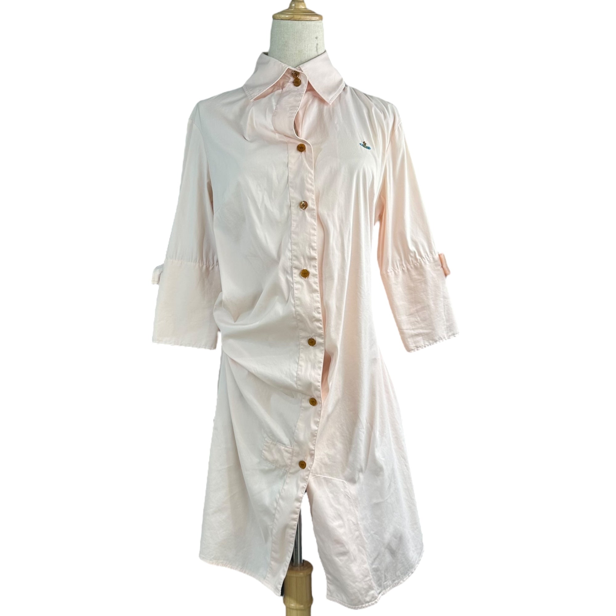 Vivienne Westwood RED LABEL(ヴィヴィアンウエストウッドレッドレーベル) Orb Logo Distorted Mini-Length Shirt Dress オーブ ロゴ 変形 ミニ丈 シャツ ワンピース 356-01-88021 M ピンク チュニック