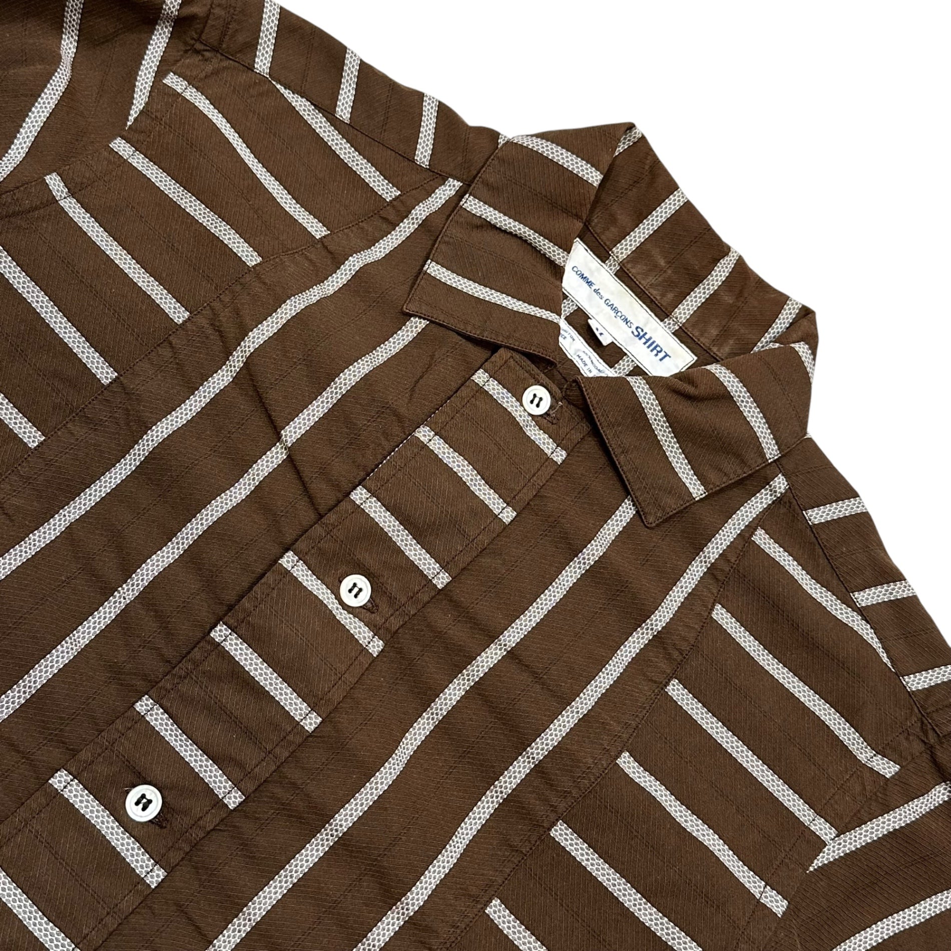 COMME des GARCONS SHIRT(コムデギャルソンシャツ) 1990's Modal Cotton Striped Tuxedo Shirt モーダル コットン ボーダー ブザム シャツ M ブラウン 90年代 プルオーバー