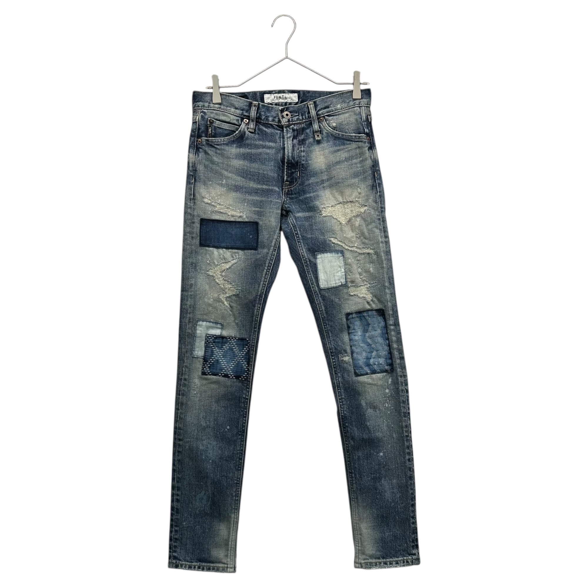 FDMTL(ファンダメンタル) Sashiko Patchwork Denim Skinny Pants 刺し子 パッチワーク デニム スキニー パンツ W28/L30 ライトインディゴ