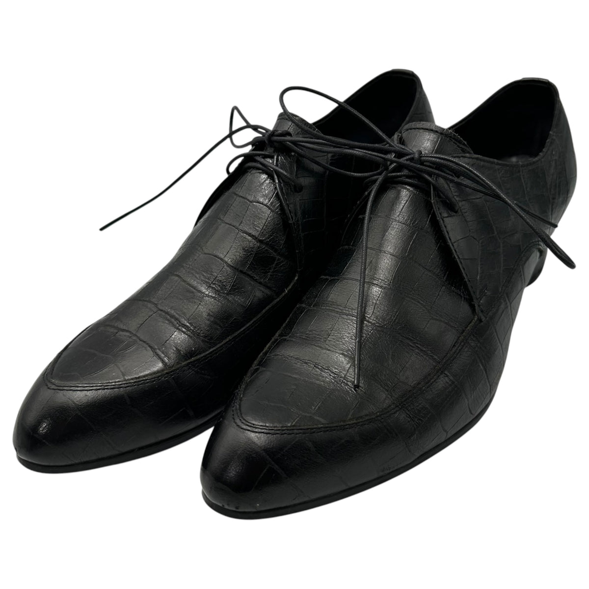COMME des GARCONS HOMME PLUS(コムデギャルソンオムプリュス) Croc-embossed leather heeled shoes クロコ 型押し レザー ヒール シューズ 26cm ブラック 革靴