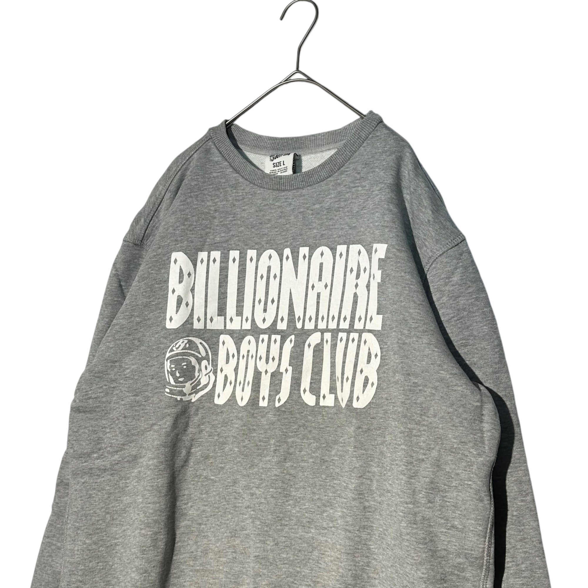 B.B.C(ビリオネアボーイズクラブ) Front logo print crew neck sweatshirt フロント ロゴ プリント クルーネック スウェット L グレー×ホワイト