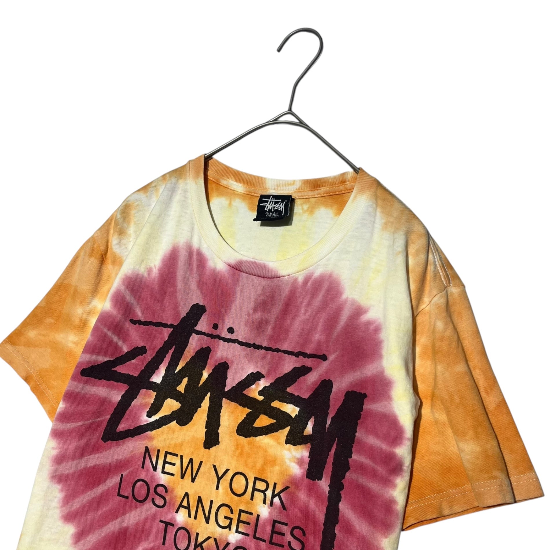 STUSSY(ステューシー) Tie dye world tour T-shirt タイダイ染め ワールドツアー Tシャツ S ピンク×オレンジ