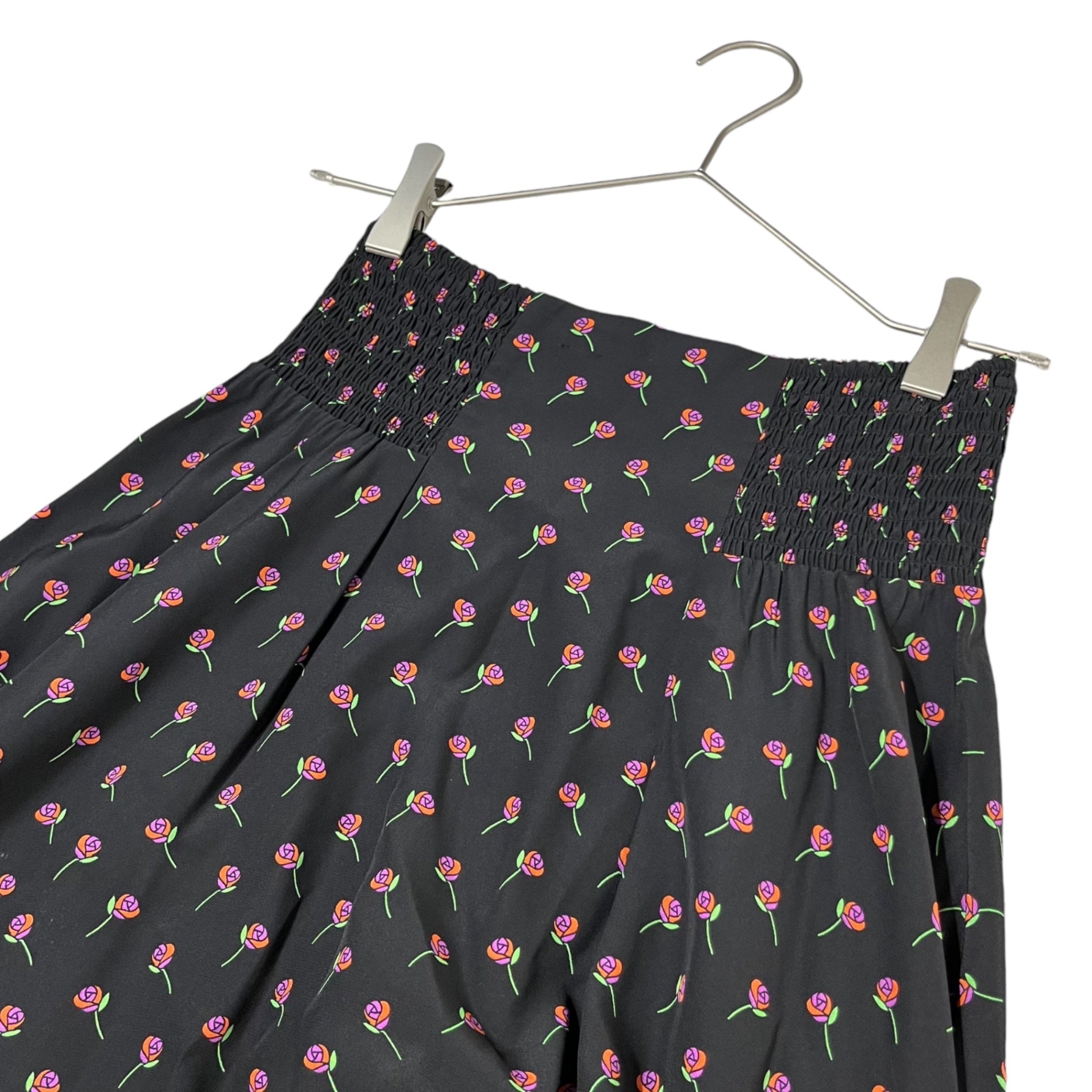 PRADA(プラダ) 17SS Rose print gathered flare skirt 薔薇プリント ギャザー フレア スカート P159NR  36(S程度) ブラック×ピンク